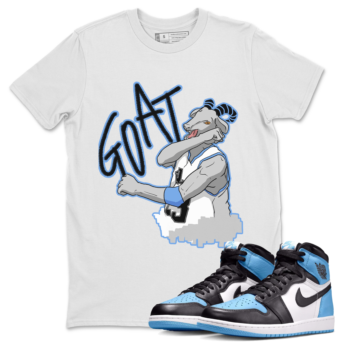 1s University Blue Sneaker Match Tees Screaming Goat Sneaker Tees Air Jordan 1 University Blue Sneaker Release Tees Unisex Shirts White 1