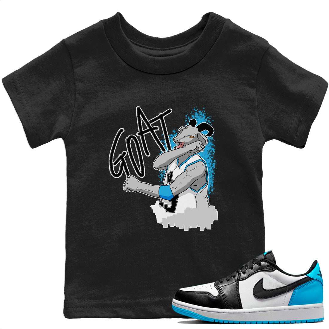 Jordan 1 Powder Blue Sneaker Matching T-Shirt Screaming Goat Sneaker Tees Jordan 1 Powder Blue Sneaker Release Tees Kids Shirts