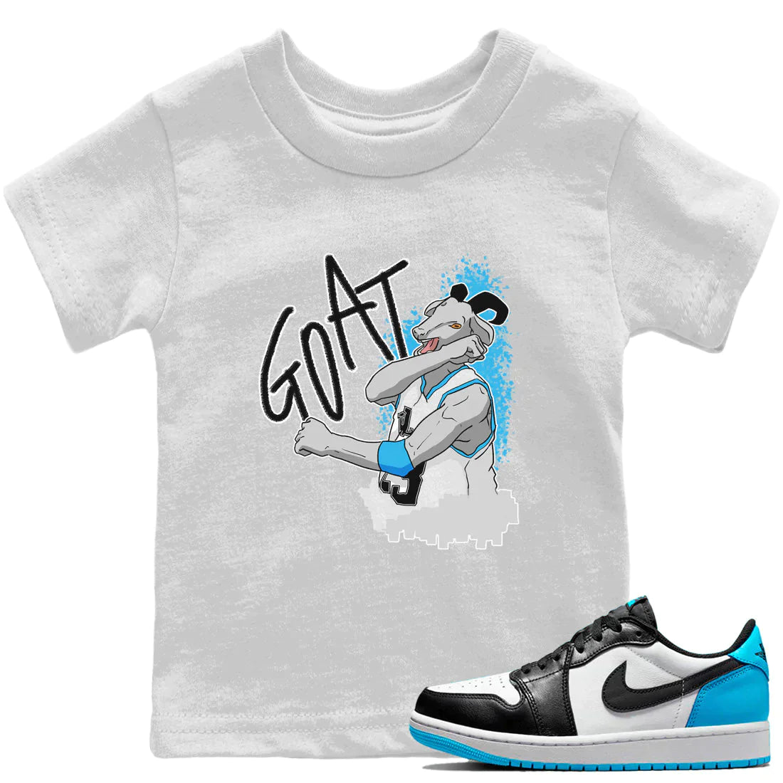 Jordan 1 Powder Blue Sneaker Matching T-Shirt Screaming Goat Sneaker Tees Jordan 1 Powder Blue Sneaker Release Tees Kids Shirts