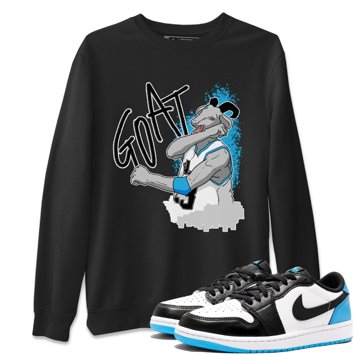 Jordan 1 Powder Blue Sneaker Matching T-Shirt Screaming Goat Sneaker Tees Jordan 1 Powder Blue Sneaker Release Tees Crew Neck Tees
