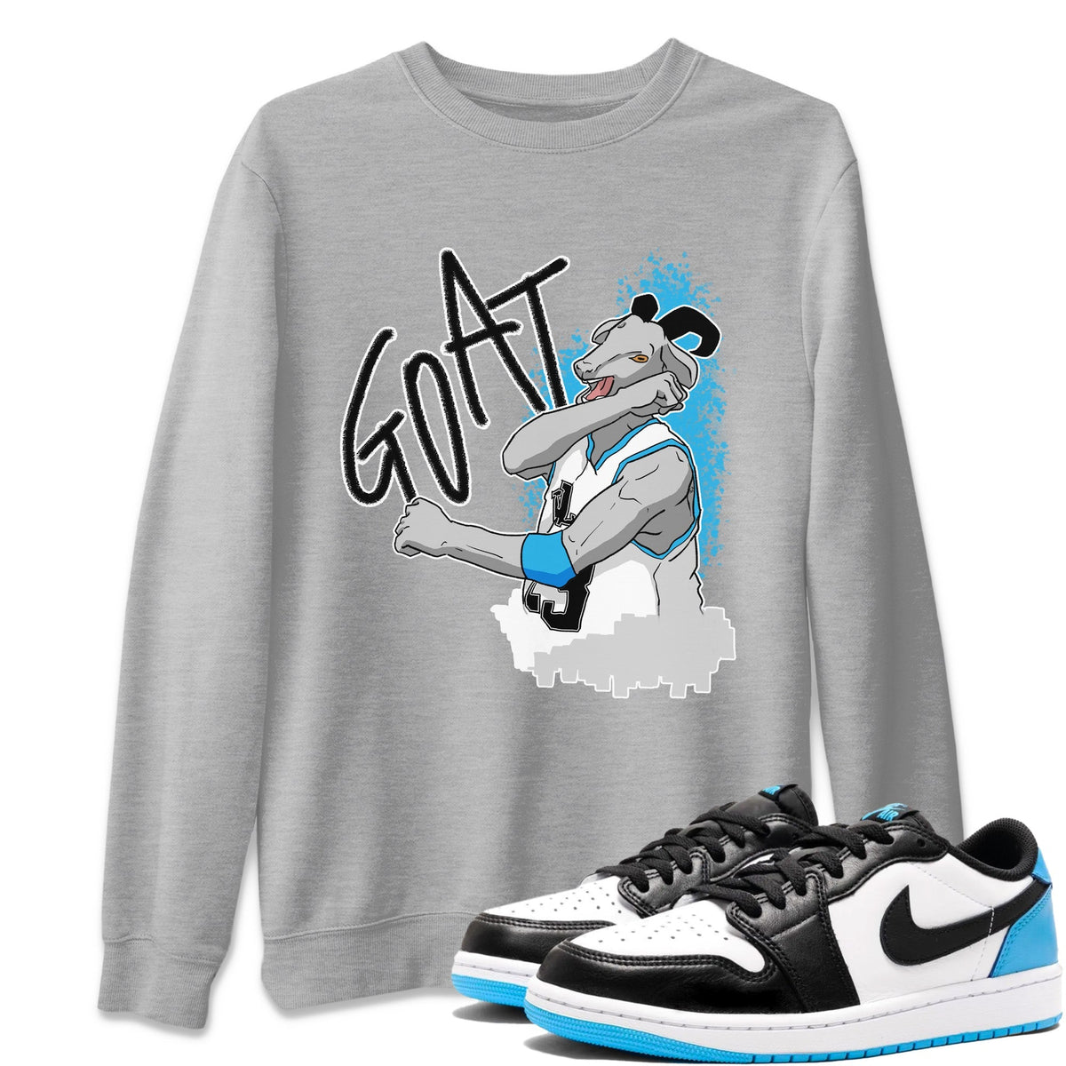 Jordan 1 Powder Blue Sneaker Matching T-Shirt Screaming Goat Sneaker Tees Jordan 1 Powder Blue Sneaker Release Tees Crew Neck Tees