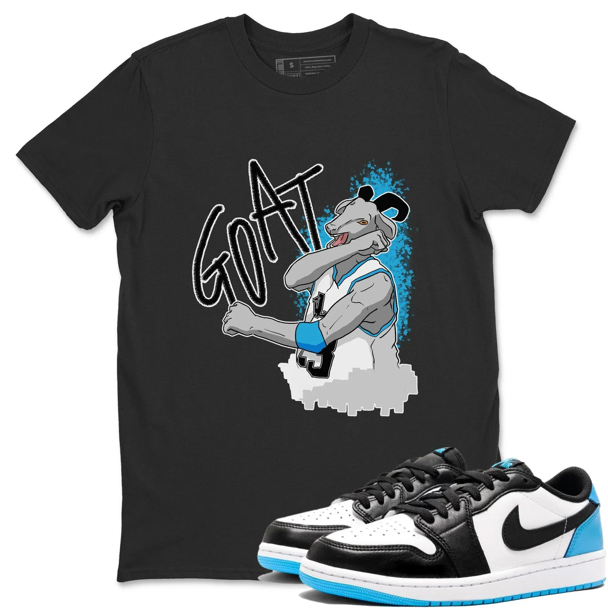 Jordan 1 Powder Blue Sneaker Matching T-Shirt Screaming Goat Sneaker Tees Jordan 1 Powder Blue Sneaker Release Tees Crew Neck Tees