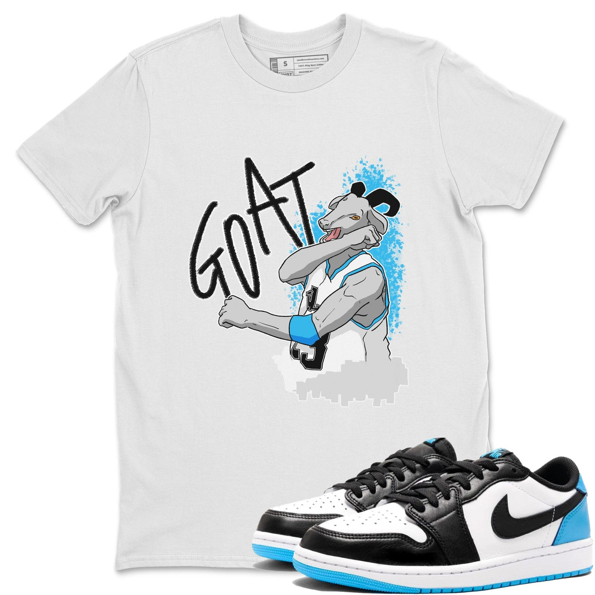 Jordan 1 Powder Blue Sneaker Matching T-Shirt Screaming Goat Sneaker Tees Jordan 1 Powder Blue Sneaker Release Tees Crew Neck Tees
