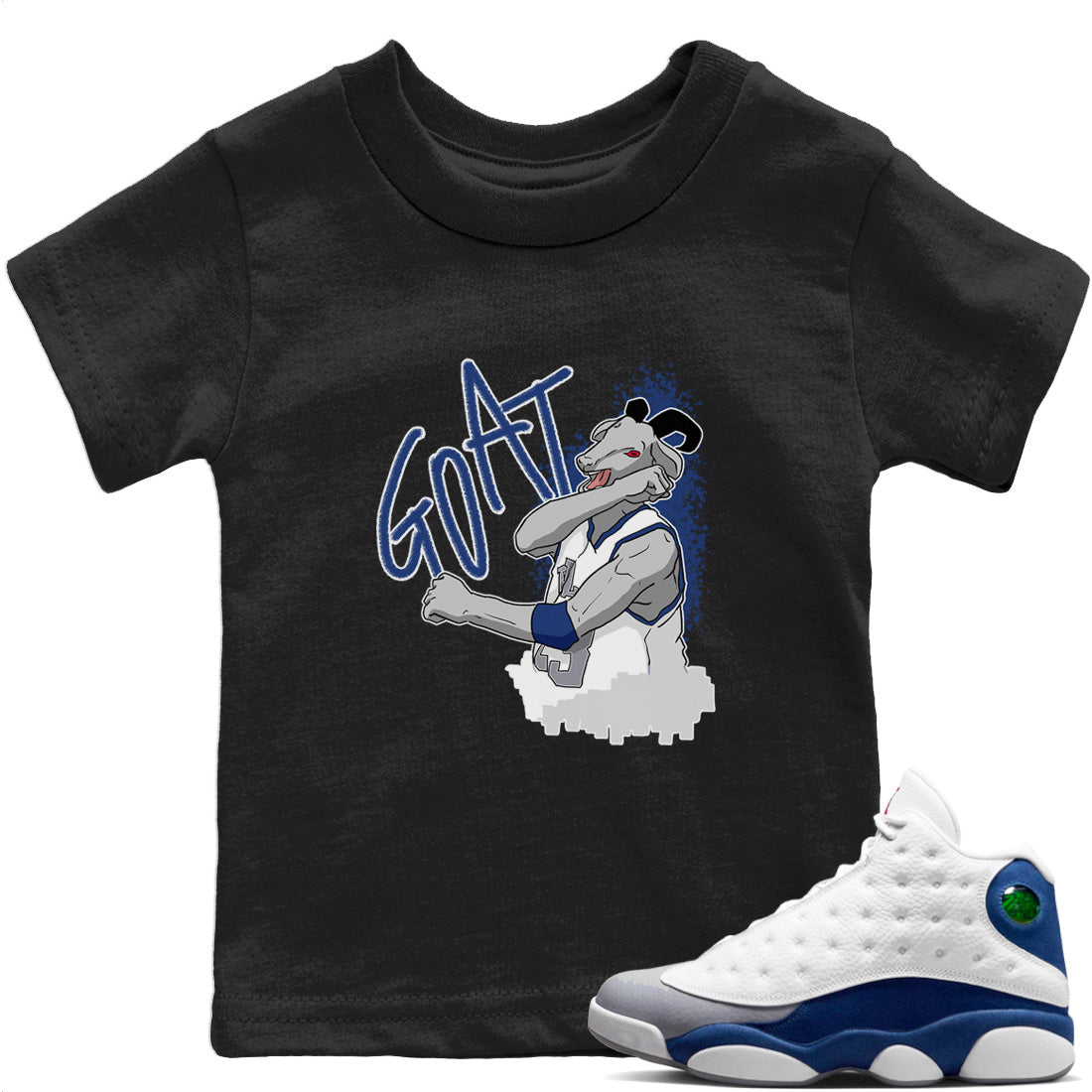 Jordan 13 French Blue Sneaker Matching T-Shirt Screaming Goat Sneaker Tees Jordan 13 French Blue Sneaker Release Tees Kids Shirts