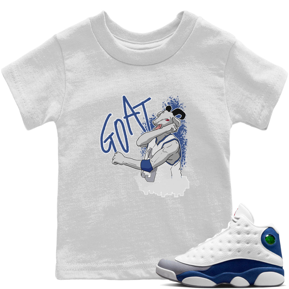 Jordan 13 French Blue Sneaker Matching T-Shirt Screaming Goat Sneaker Tees Jordan 13 French Blue Sneaker Release Tees Kids Shirts