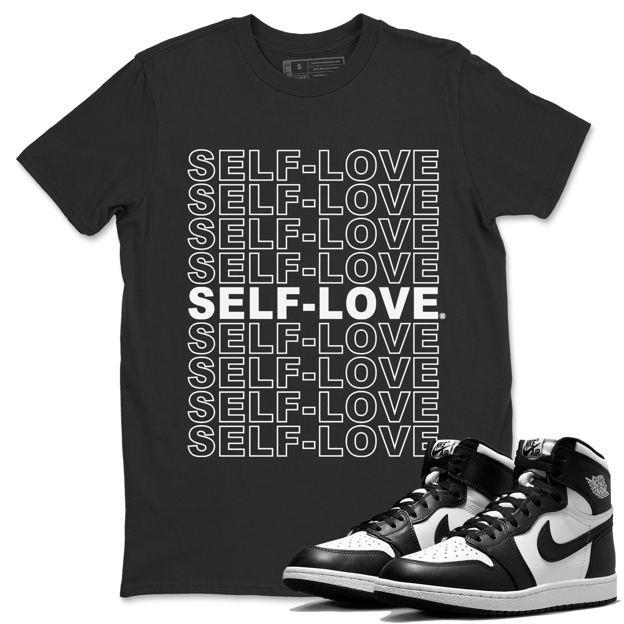 Jordan 1 Black White Sneaker Matching T-Shirt Self Love Sneaker Tees Jordan 1 Black White Sneaker Release Tees Crew Neck Tees