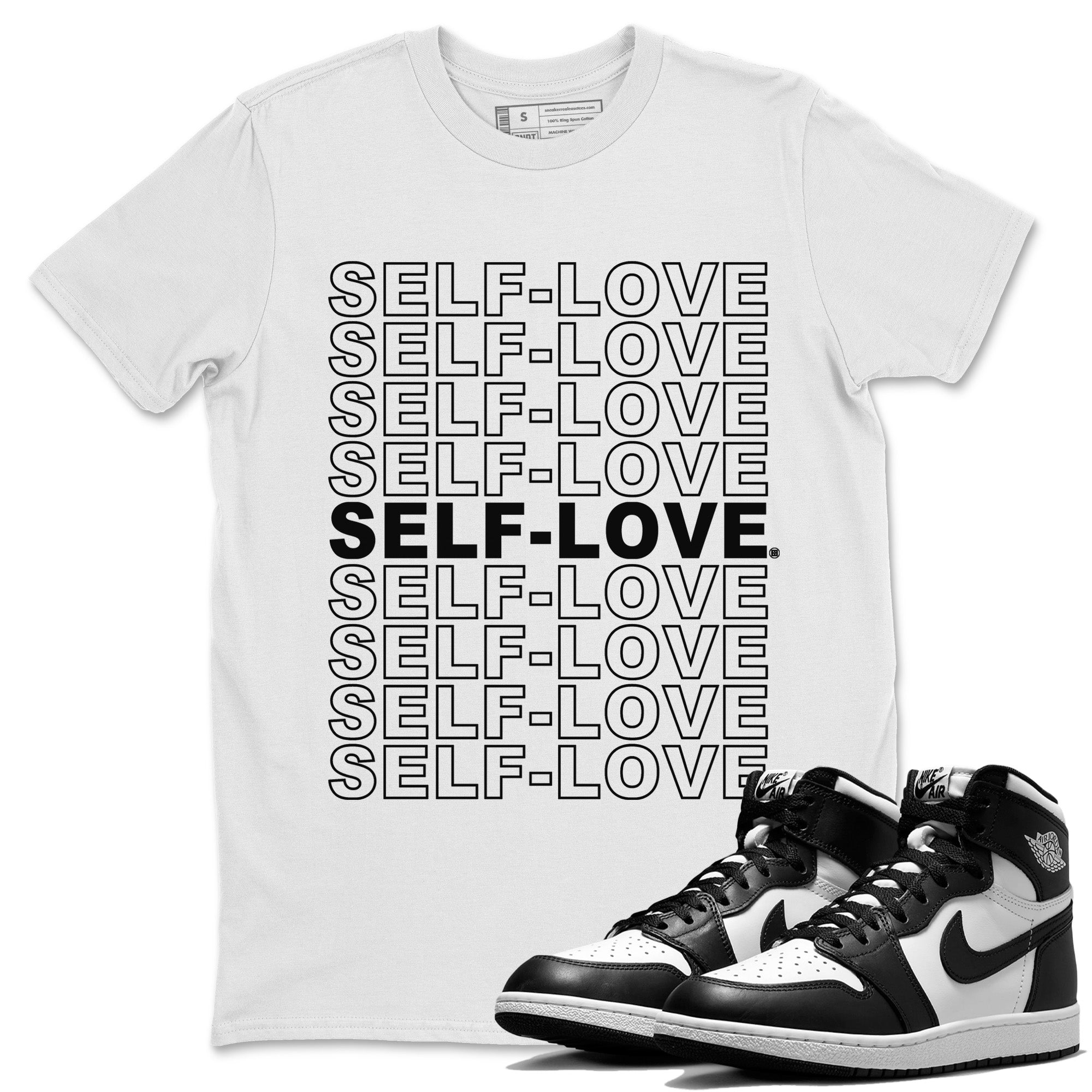 Jordan 1 Black White Sneaker Matching T-Shirt Self Love Sneaker Tees Jordan 1 Black White Sneaker Release Tees Crew Neck Tees