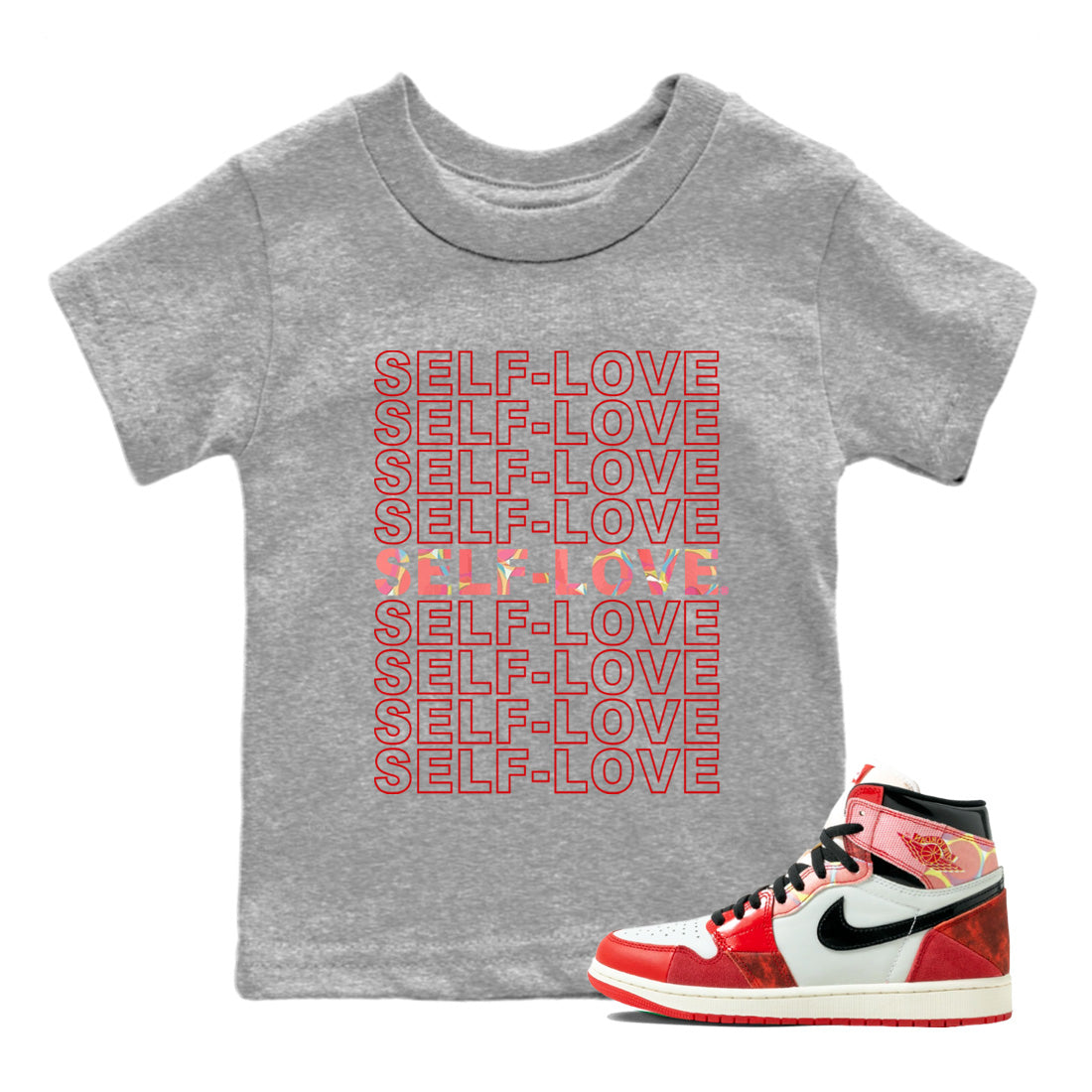 Air Jordan 1 Spider Man Sneaker Match Tees Self Love Sneaker Release Tees Spider-Man: Across the Spider-Verse x Air Jordan 1 Sneaker Release Tees Kids Shirts Heather Grey 1