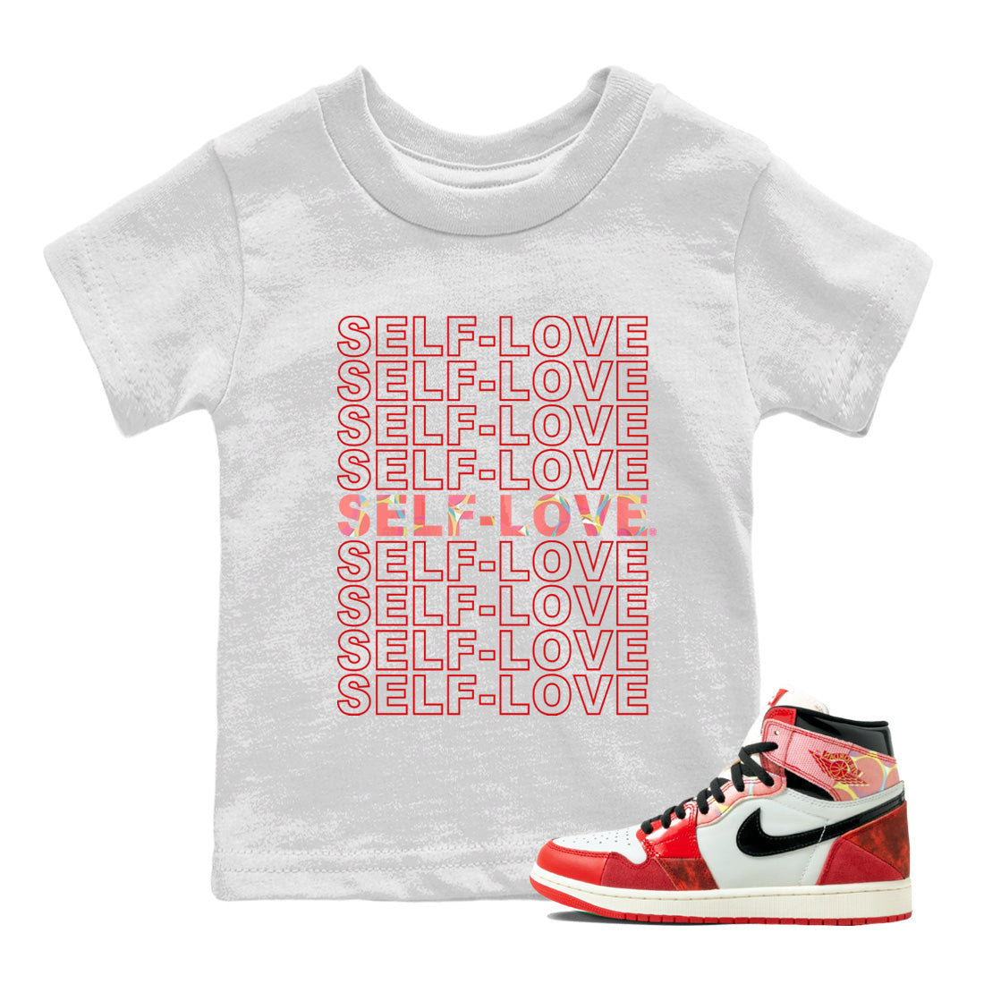 Air Jordan 1 Spider Man Sneaker Match Tees Self Love Sneaker Release Tees Spider-Man: Across the Spider-Verse x Air Jordan 1 Sneaker Release Tees Kids Shirts White 1