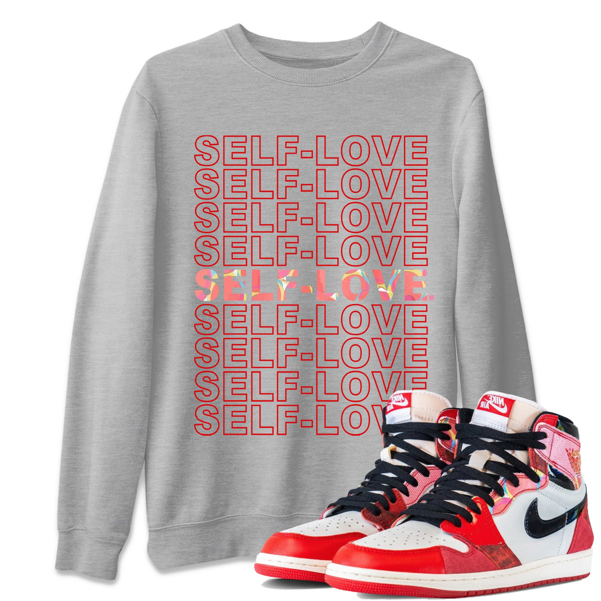Air Jordan 1 Spider Man Sneaker Match Tees Self Love Sneaker Release Tees Spider-Man: Across the Spider-Verse x Air Jordan 1 Sneaker Release Tees Unisex Shirts Heather Grey 1