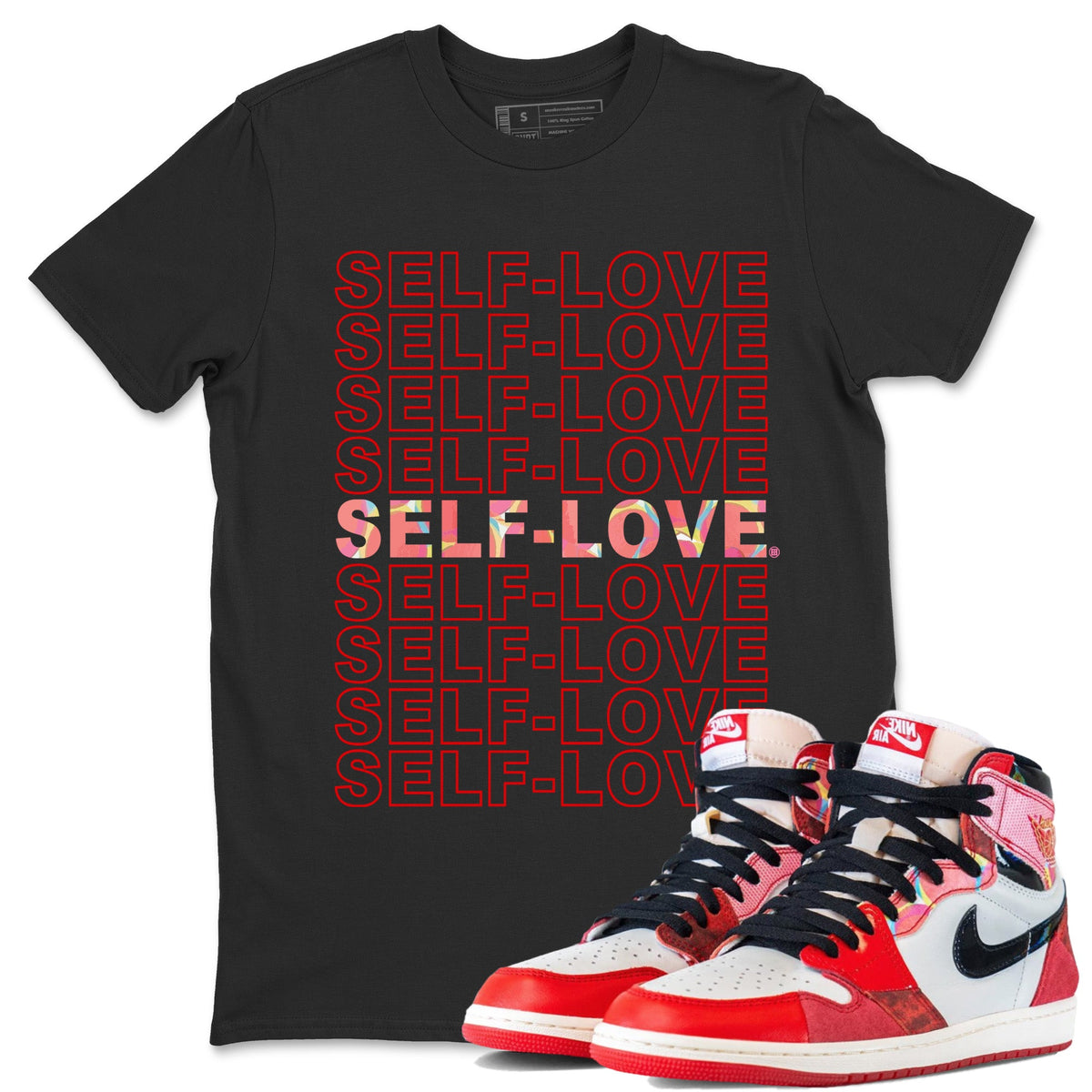 Air Jordan 1 Spider Man Sneaker Match Tees Self Love Sneaker Release Tees Spider-Man: Across the Spider-Verse x Air Jordan 1 Sneaker Release Tees Unisex Shirts Black 1