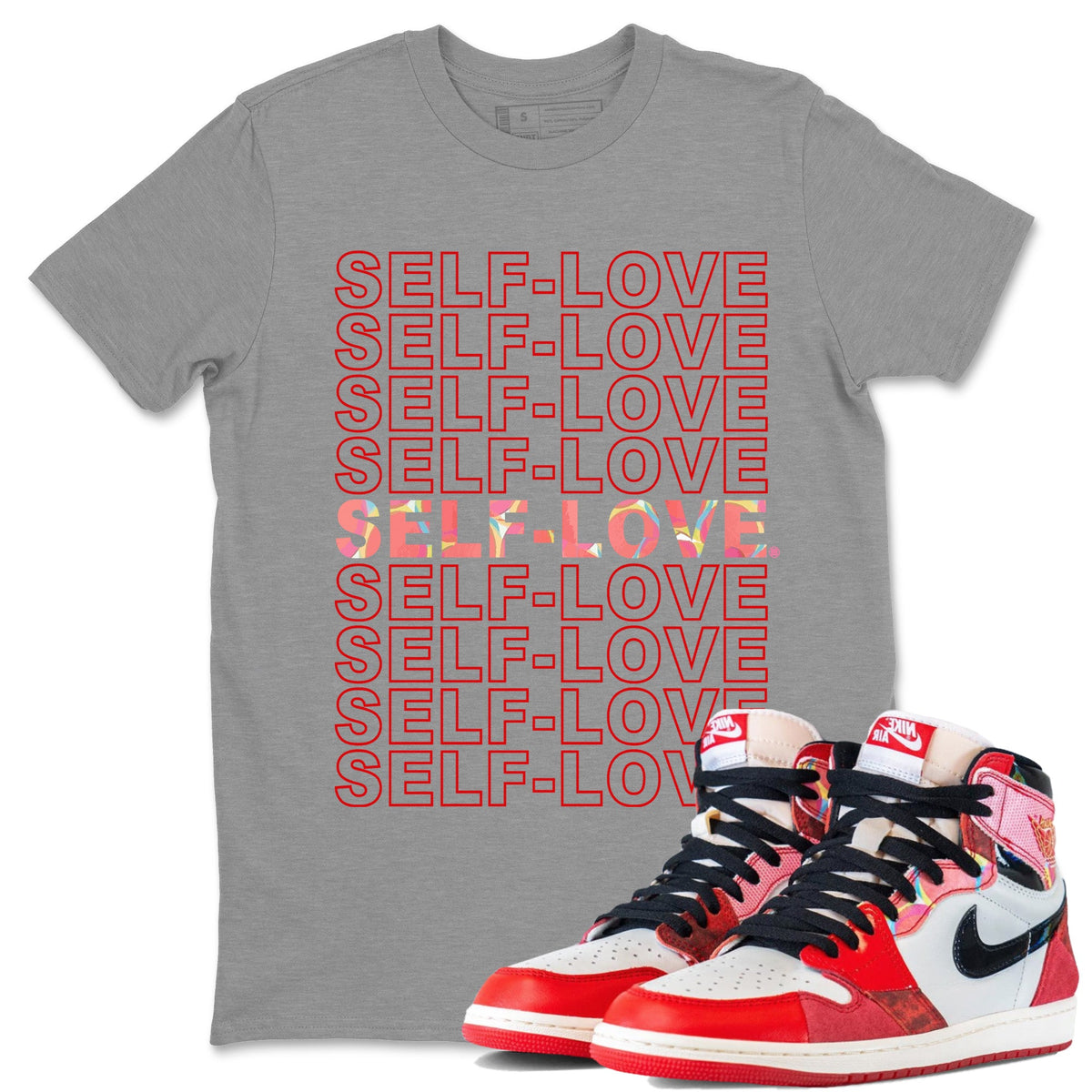 Air Jordan 1 Spider Man Sneaker Match Tees Self Love Sneaker Release Tees Spider-Man: Across the Spider-Verse x Air Jordan 1 Sneaker Release Tees Unisex Shirts Heather Grey 1