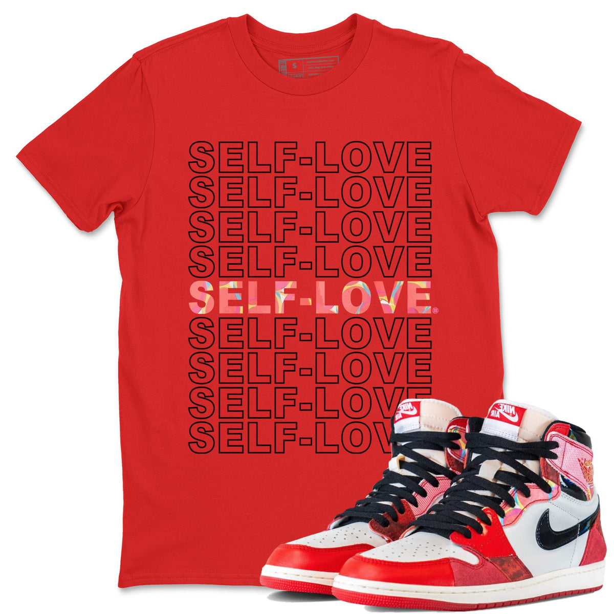 Air Jordan 1 Spider Man Sneaker Match Tees Self Love Sneaker Release Tees Spider-Man: Across the Spider-Verse x Air Jordan 1 Sneaker Release Tees Unisex Shirts Red 1