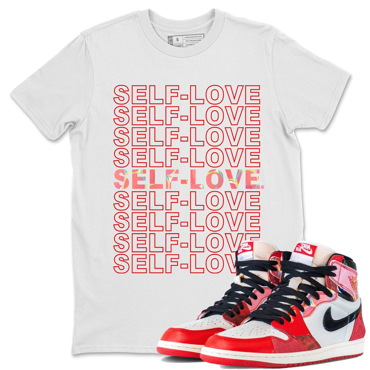 Air Jordan 1 Spider Man Sneaker Match Tees Self Love Sneaker Release Tees Spider-Man: Across the Spider-Verse x Air Jordan 1 Sneaker Release Tees Unisex Shirts White 1