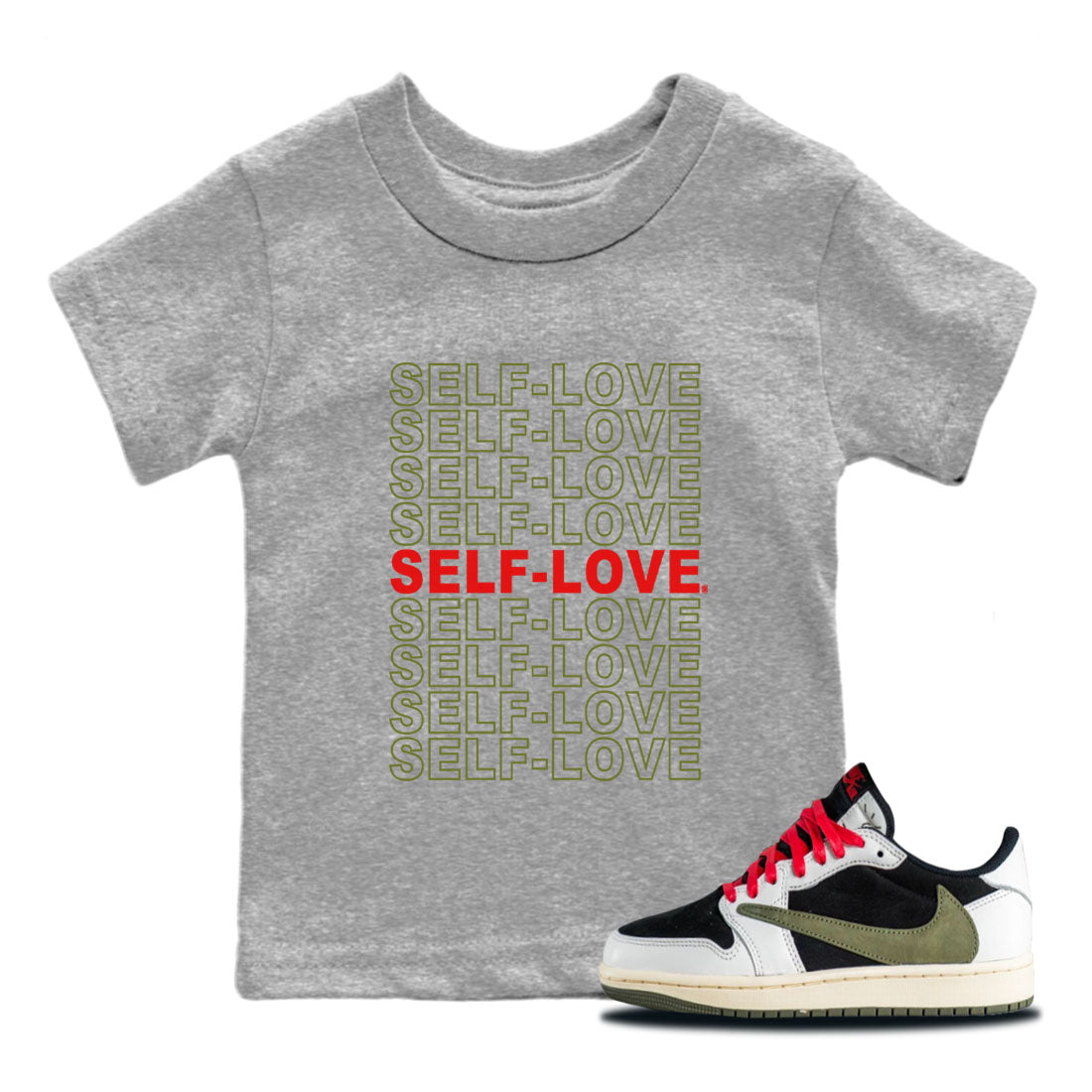 Air Jordan 1 Travis Scott Olive Self Love Baby and Kids Streetwear Sneaker Shirt Air Jordan 1 Travis Scott Olive Kids Streetwear Sneaker Shirt Size Chart