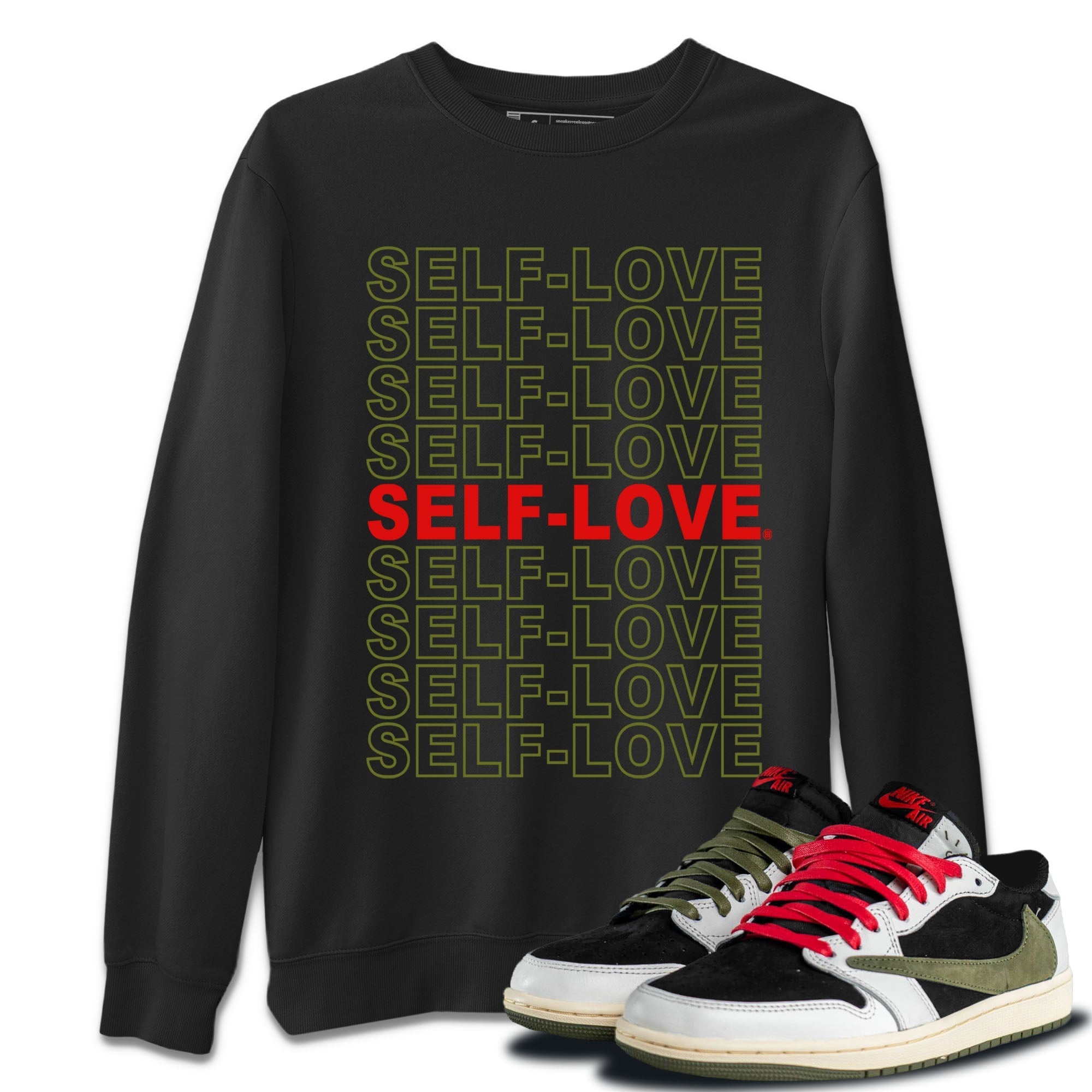Air Jordan 1 Travis Scott Olive Sneaker Match Tees Self Love Streetwear Sneaker Shirt Air Jordan 1 Low x Travis Scott x Olive Shirts Unisex Shirts Black 1
