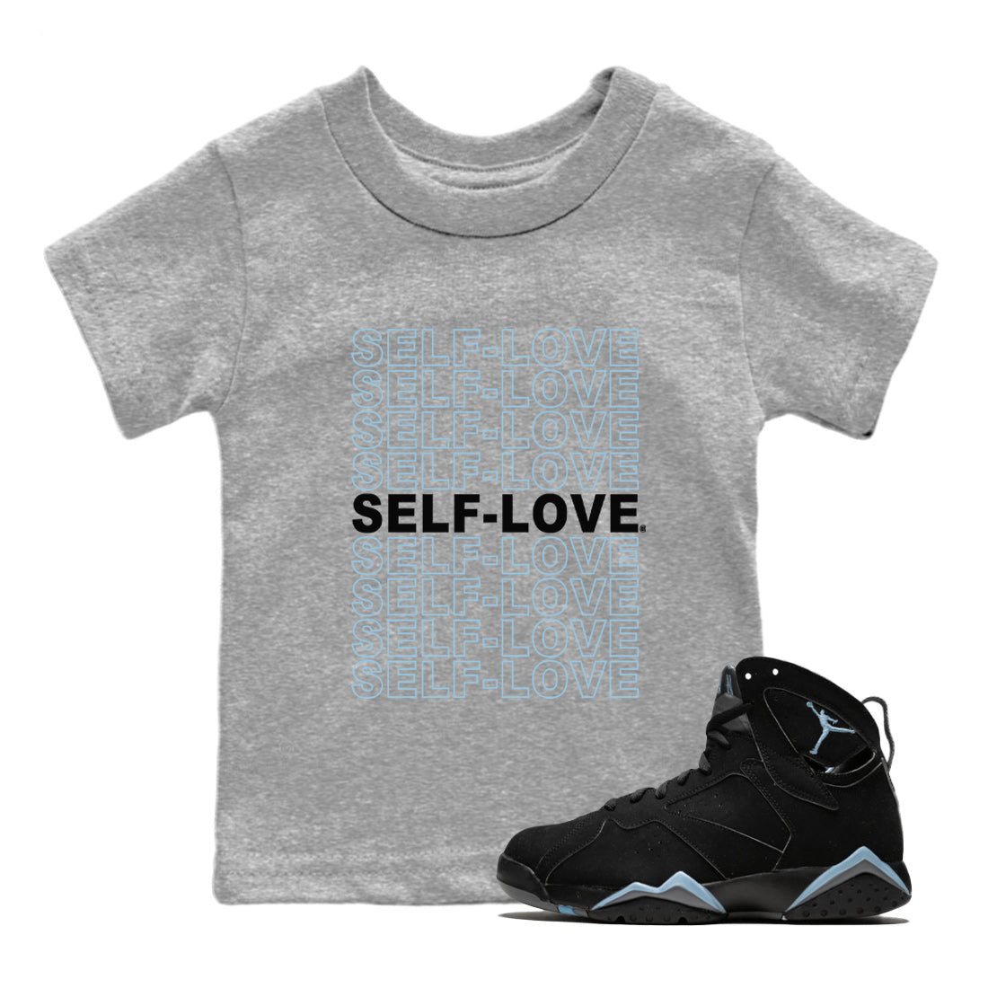 Air Jordan 7 Chambray Sneaker Match Tees Self Love Streetwear Sneaker Shirt AJ7 Chambray Drip Gear Zone Sneaker Matching Clothing Kids Shirts Heather Grey 1