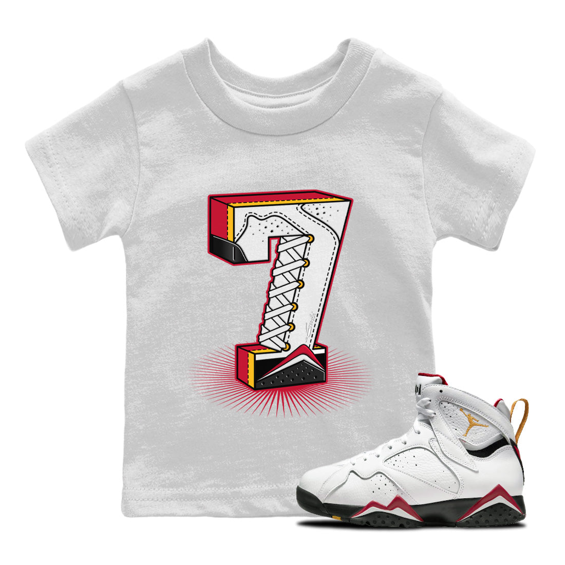 Jordan 7 Cardinal Shirt To Match Jordans Seven Statue Sneaker Tees Jordan 7 Cardinal Drip Gear Zone Sneaker Matching Clothing Kids Shirts