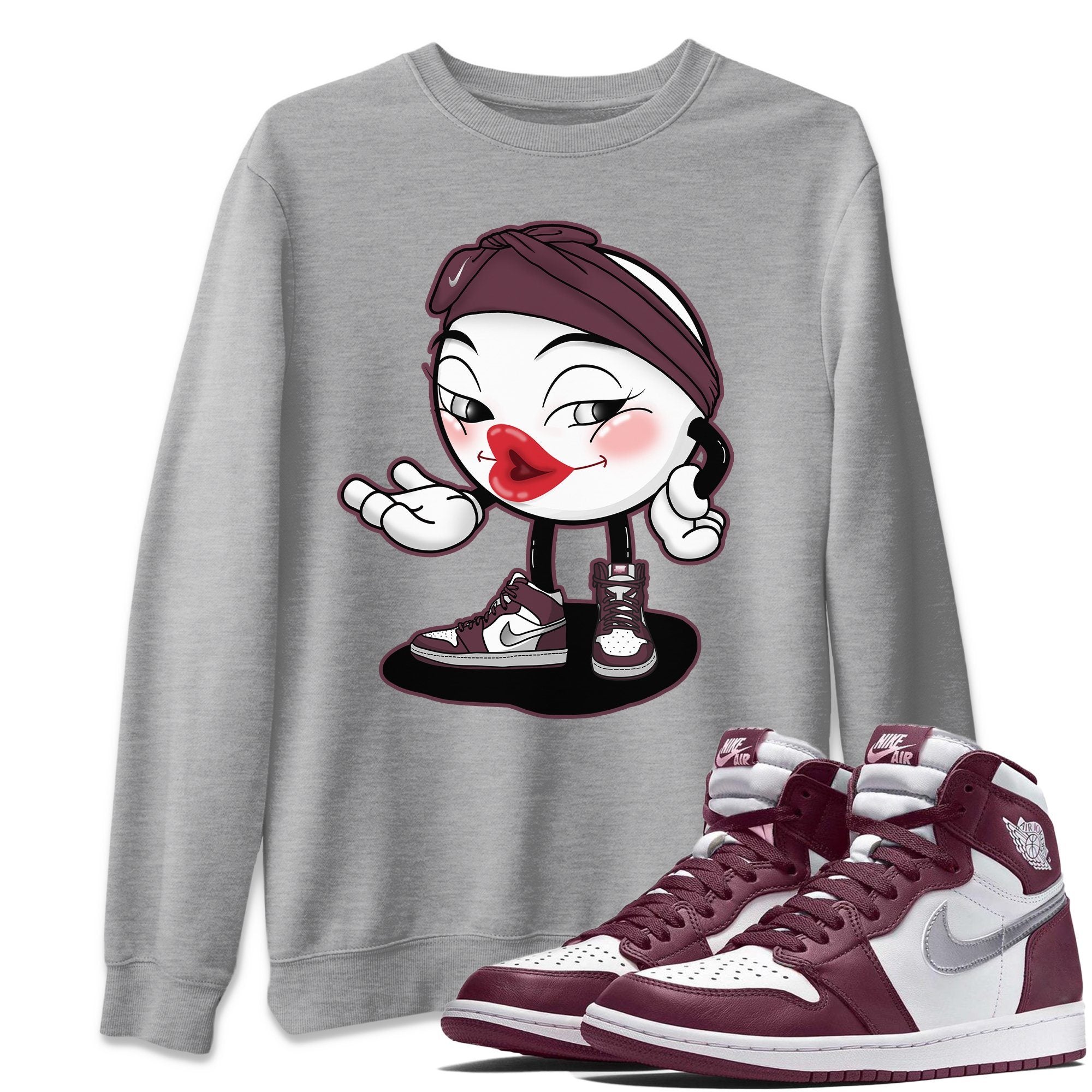 Jordan 1 Bordeaux Sneaker Matching T-Shirt Sexy Emoji Sneaker Tees Jordan 1 Bordeaux Sneaker Release Tees Crew Neck Tees