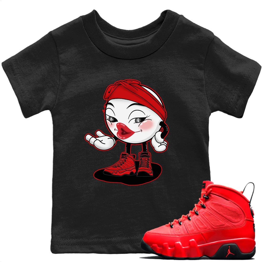 Jordan 9 Chile Red Shirt To Match Jordans Sexy Emoji Sneaker Tees Jordan 9 Chile Red Drip Gear Zone Sneaker Matching Clothing Kids Shirts