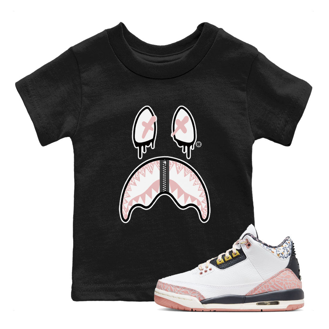 Air Jordan 3 GS Vintage Floral shirt to match jordans Shark Face sneaker tees 3s Vintage Floral Drip Gear Zone baby toddler Black 1 cotton Shirt