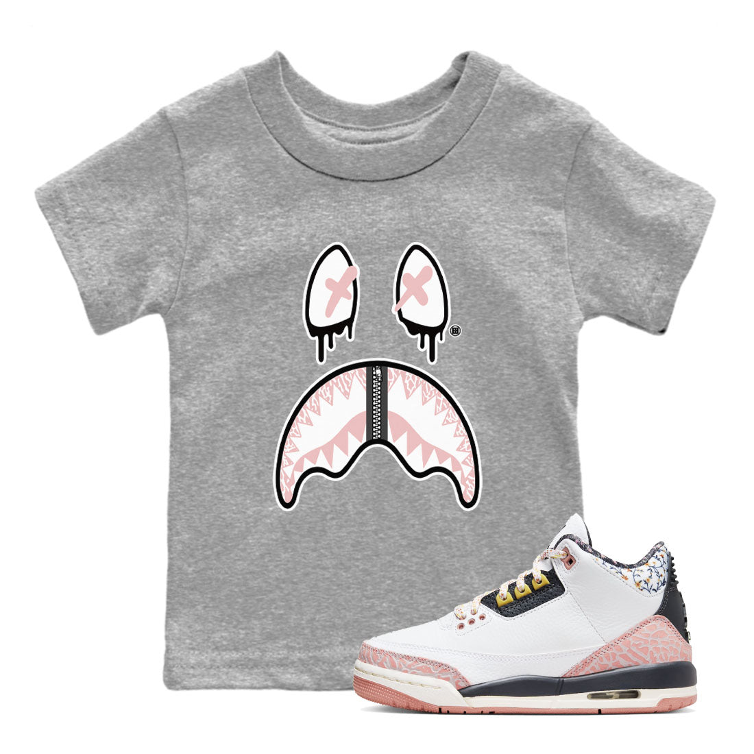 Air Jordan 3 GS Vintage Floral shirt to match jordans Shark Face sneaker tees 3s Vintage Floral Drip Gear Zone baby toddler Heather Grey 1 cotton Shirt
