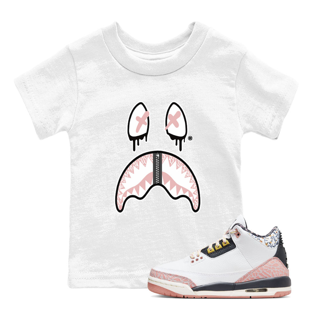 Air Jordan 3 GS Vintage Floral shirt to match jordans Shark Face sneaker tees 3s Vintage Floral Drip Gear Zone baby toddler White 1 cotton Shirt