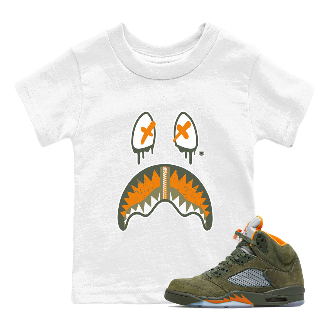 Air Jordan 5 Retro Olive shirt to match jordans Shark Face sneaker tees Air Jordan 5 Olive Drip Gear Zone Sneaker Matching Cotton Shirt baby toddler White 1 cotton Shirt
