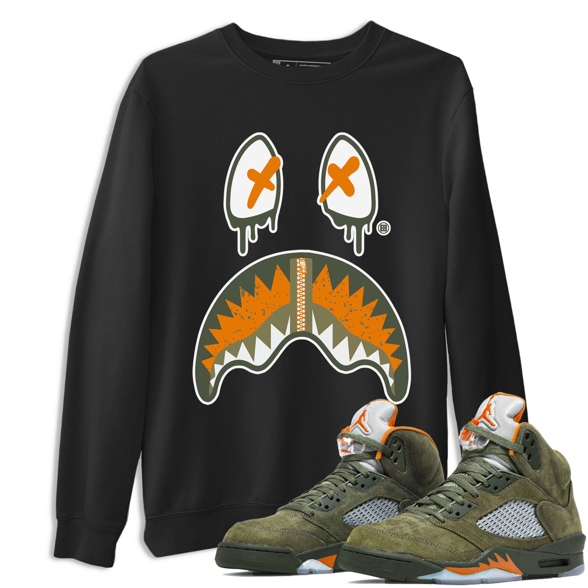 Air Jordan 5 Retro Olive shirt to match jordans Shark Face sneaker tees Air Jordan 5 Olive Drip Gear Zone Sneaker Matching Cotton Shirt unisex cotton Black 1 crew neck shirt
