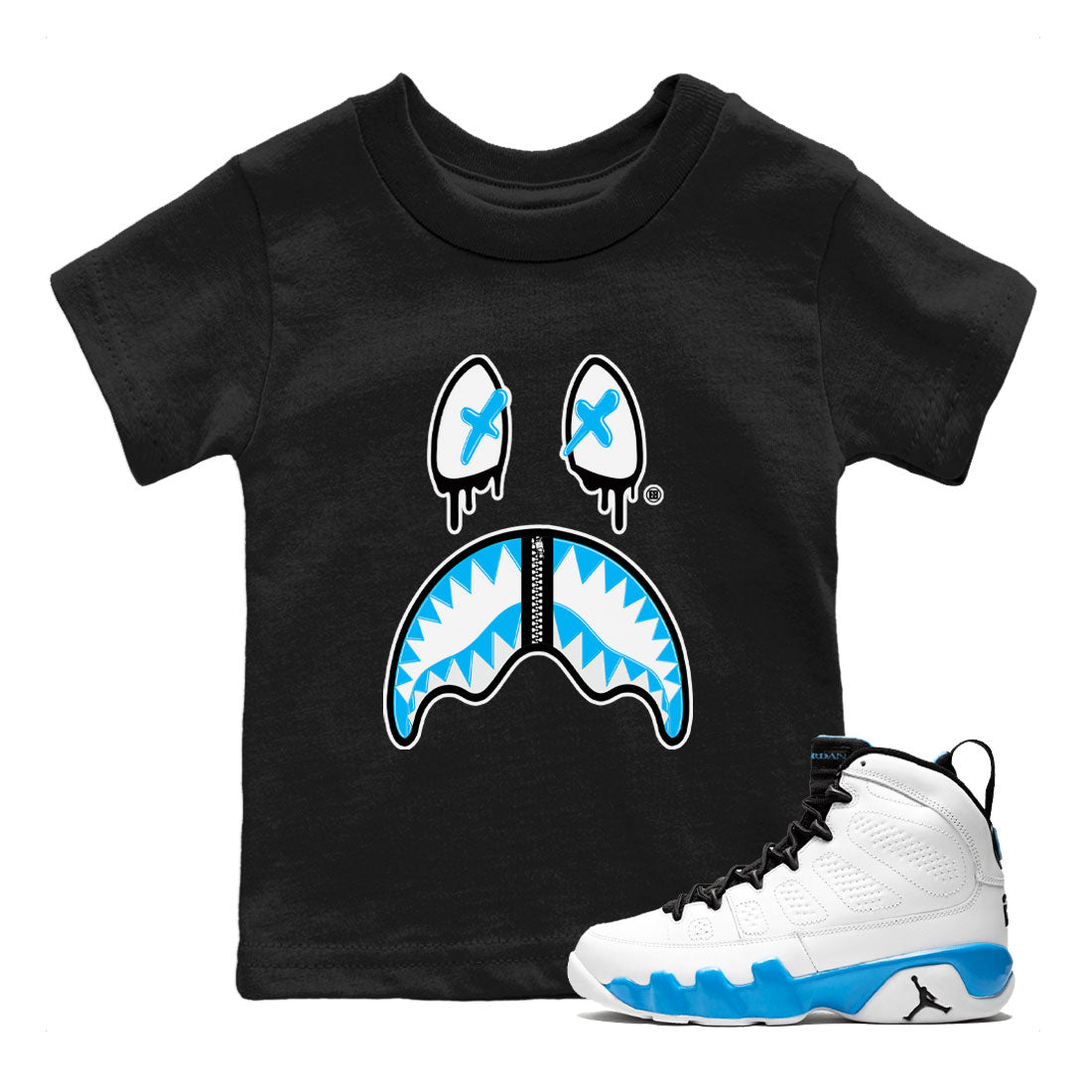 AJ9 Powder Blue shirt to match jordans Shark Face sneaker tees Air Jordan 9 Powder Blue Drip Gear Zone baby toddler Black 1 cotton Shirt