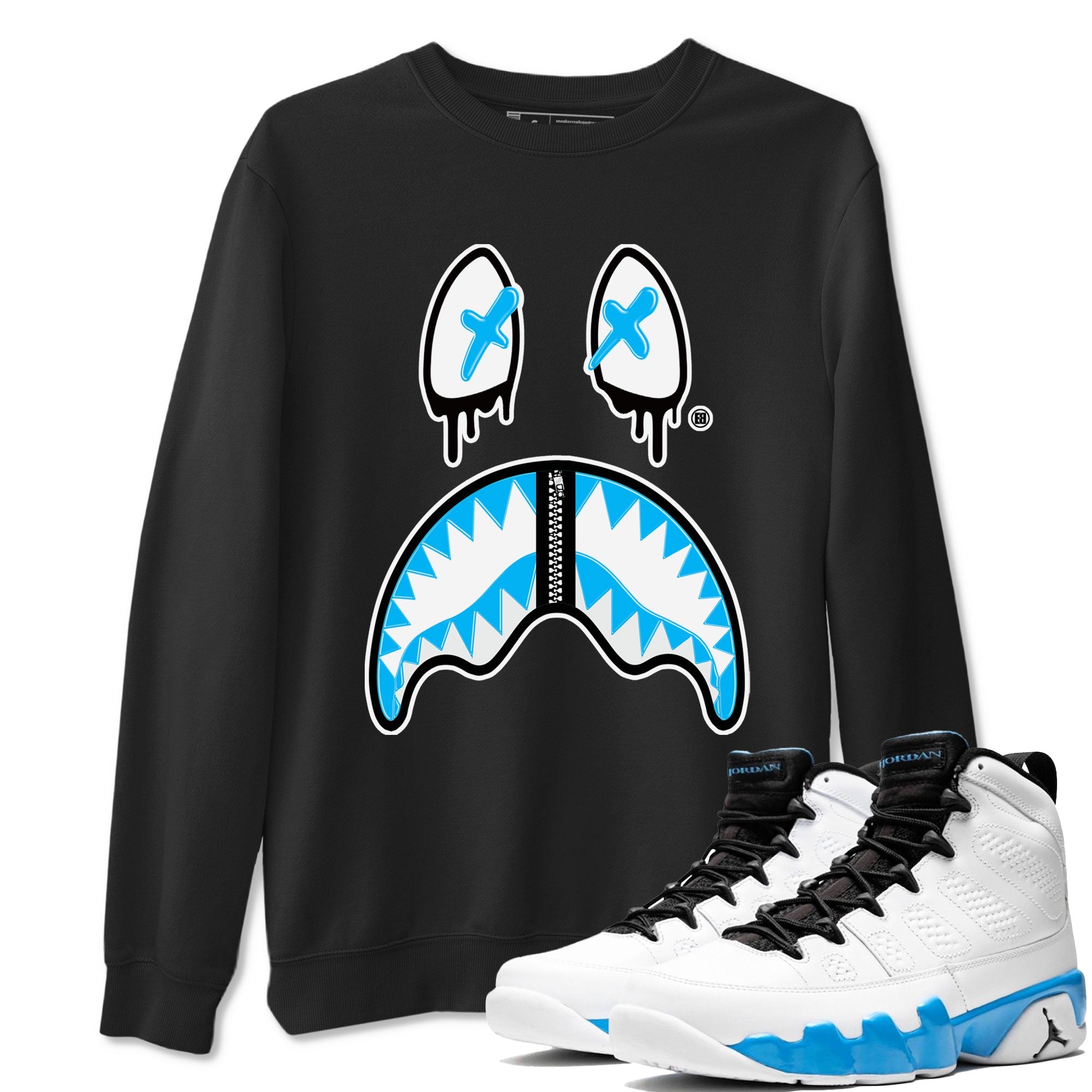 AJ9 Powder Blue shirt to match jordans Shark Face sneaker tees Air Jordan 9 Powder Blue Drip Gear Zone unisex cotton Black 1 crew neck shirt