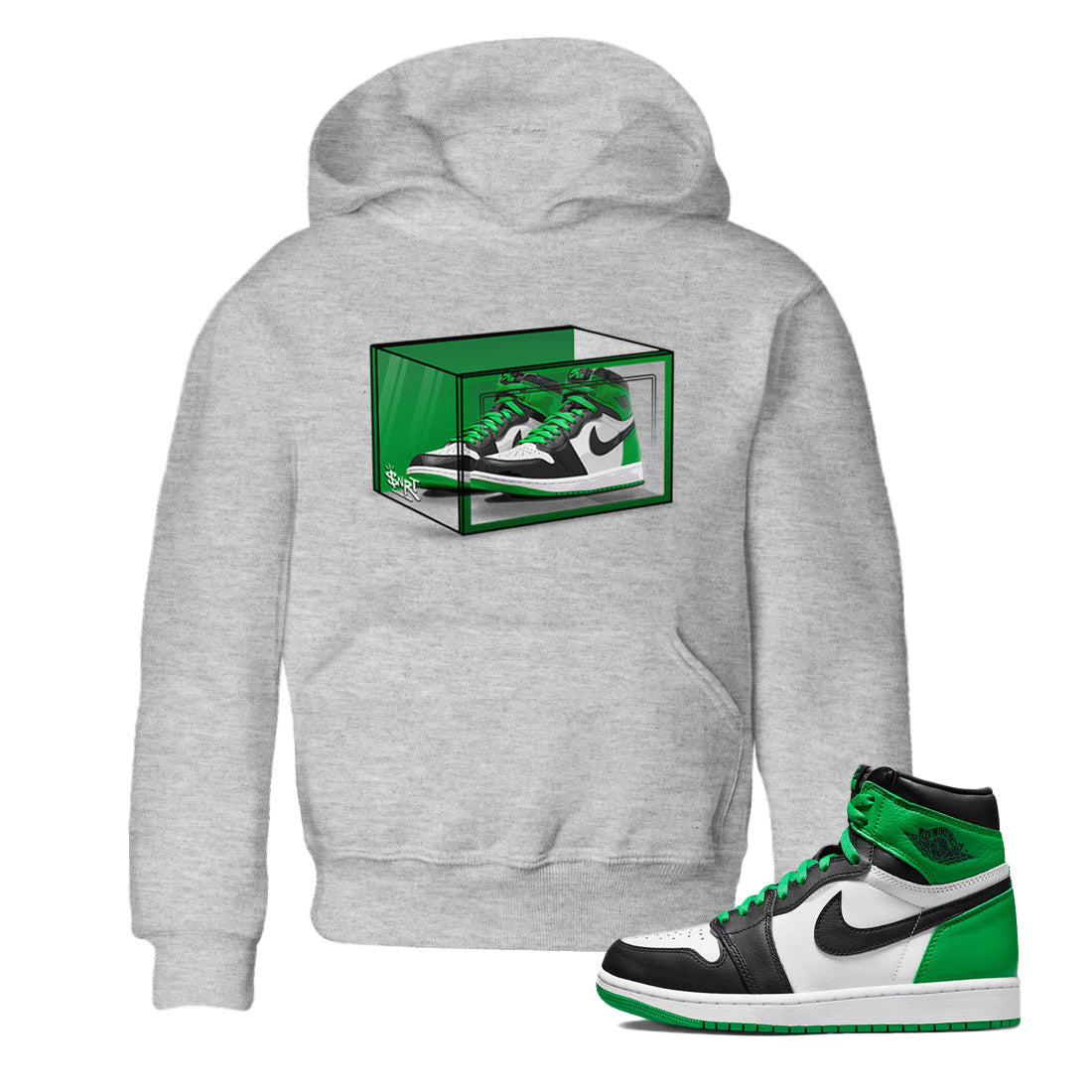 Air Jordan 1 Celtics Sneaker Match Tees Shoe Box Shirts Air Jordan 1 Lucky Green Celtics Tees Kids Shirts Heather Grey 1