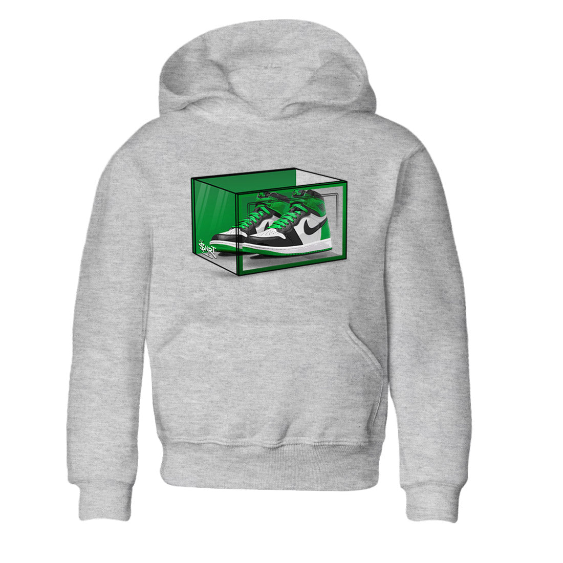 Air Jordan 1 Celtics Sneaker Match Tees Shoe Box Shirts Air Jordan 1 Lucky Green Celtics Tees Kids Shirts Heather Grey 2