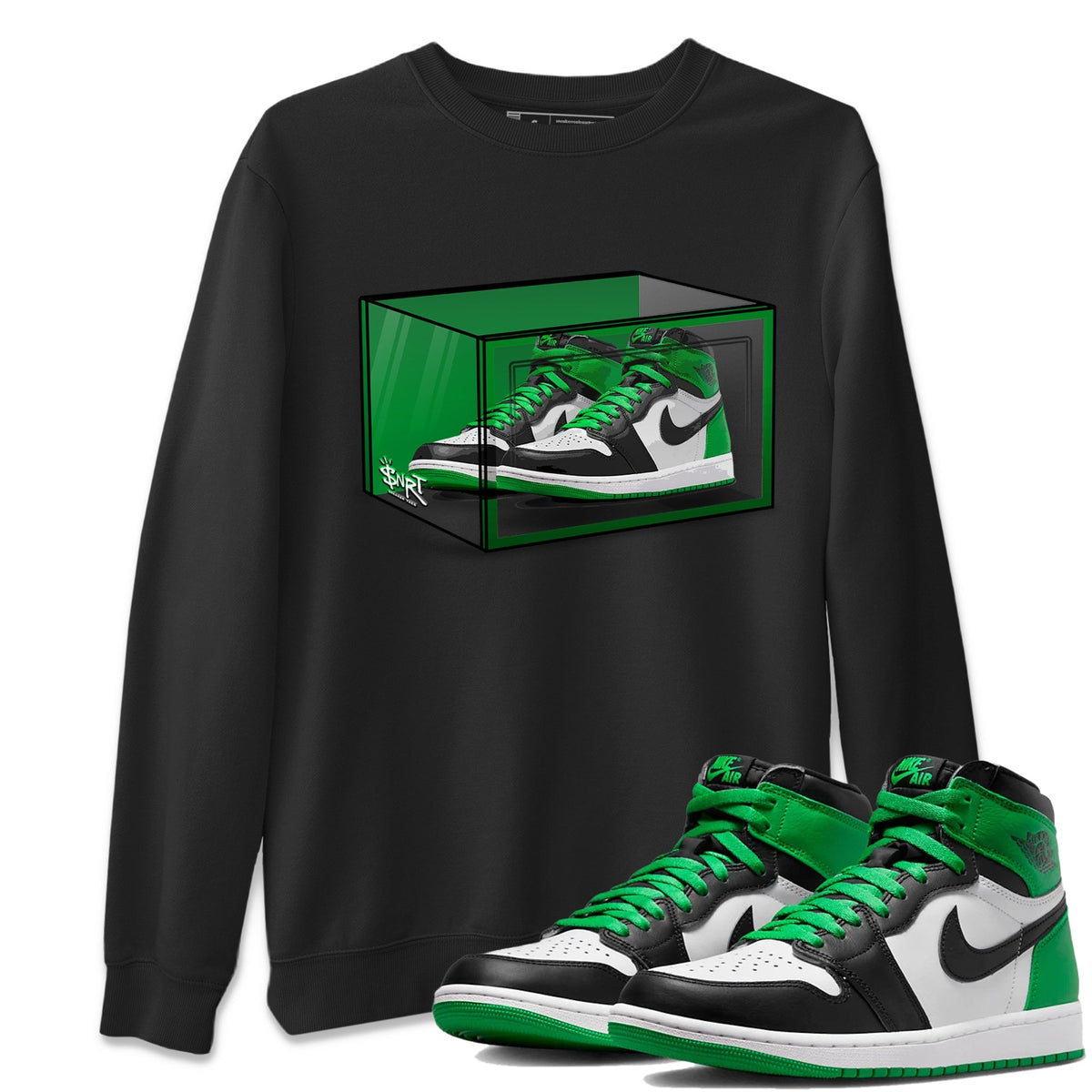 Air Jordan 1 Celtics Sneaker Match Tees Shoe Box Shirts Air Jordan 1 Lucky Green Celtics Tees Unisex Shirts Black 1