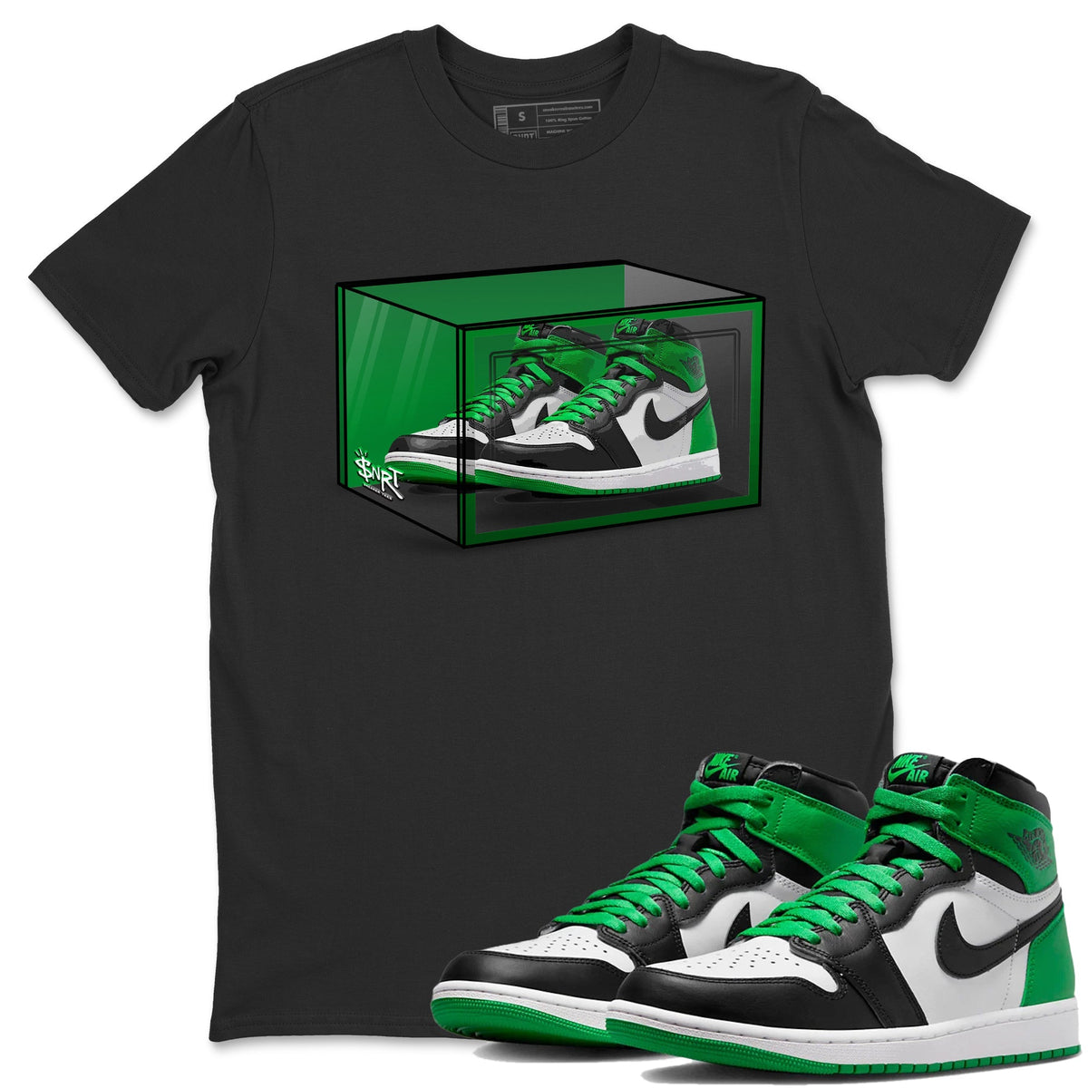 Air Jordan 1 Celtics Sneaker Match Tees Shoe Box Shirts Air Jordan 1 Lucky Green Celtics Tees Unisex Shirts Black 1
