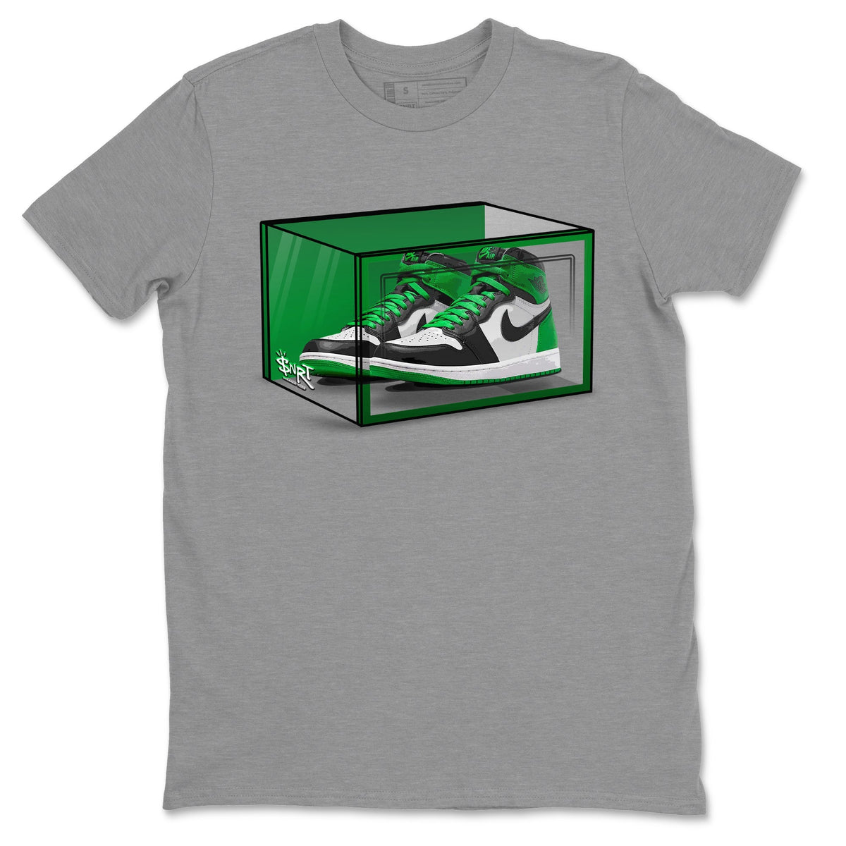 Air Jordan 1 Celtics Sneaker Match Tees Shoe Box Shirts Air Jordan 1 Lucky Green Celtics Tees Unisex Shirts Heather Grey 2