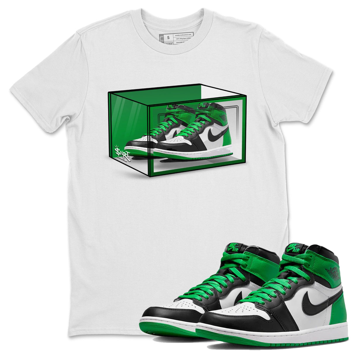 Air Jordan 1 Celtics Sneaker Match Tees Shoe Box Shirts Air Jordan 1 Lucky Green Celtics Tees Unisex Shirts White 1