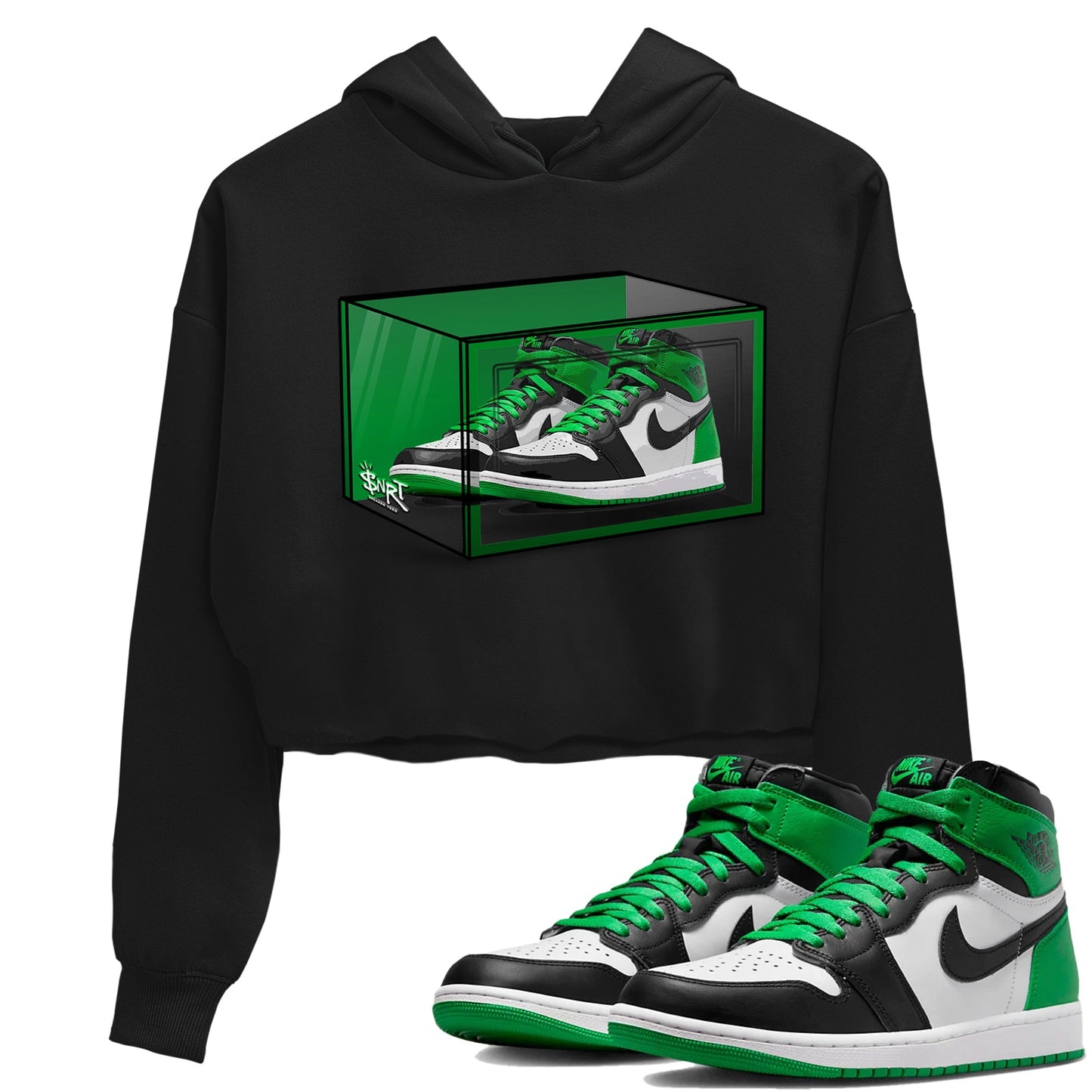 Air Jordan 1 Celtics Sneaker Match Tees Shoe Box Shirts Air Jordan 1 Lucky Green Celtics Tees Women's Shirts Black 1