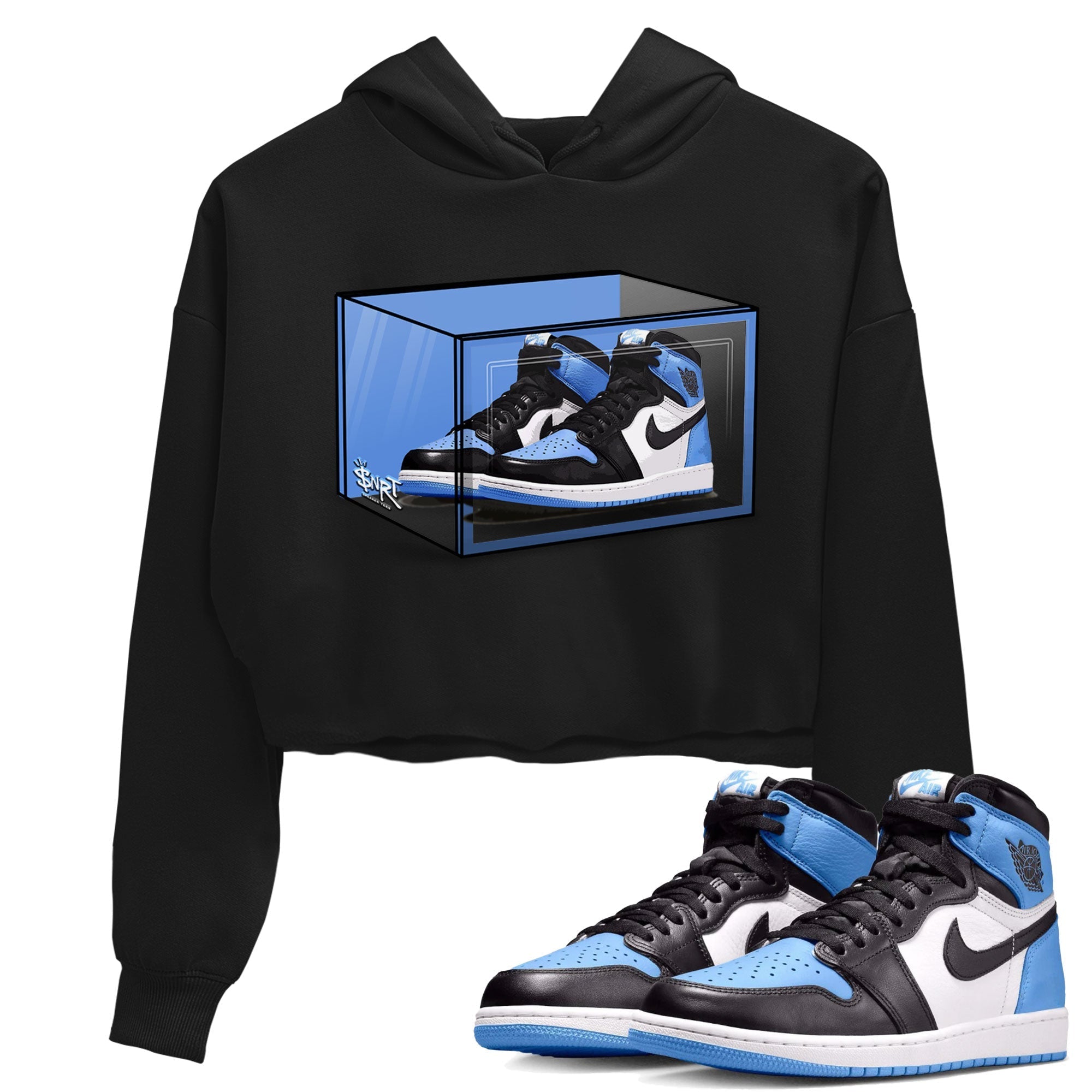 Air Jordan 1 Retro High OG UNC Toe shirt to match jordans Shoe Box Streetwear Sneaker Shirt UNC Toe 1s Drip Gear Zone Sneaker Matching Clothing Black 1 Crop T-Shirt