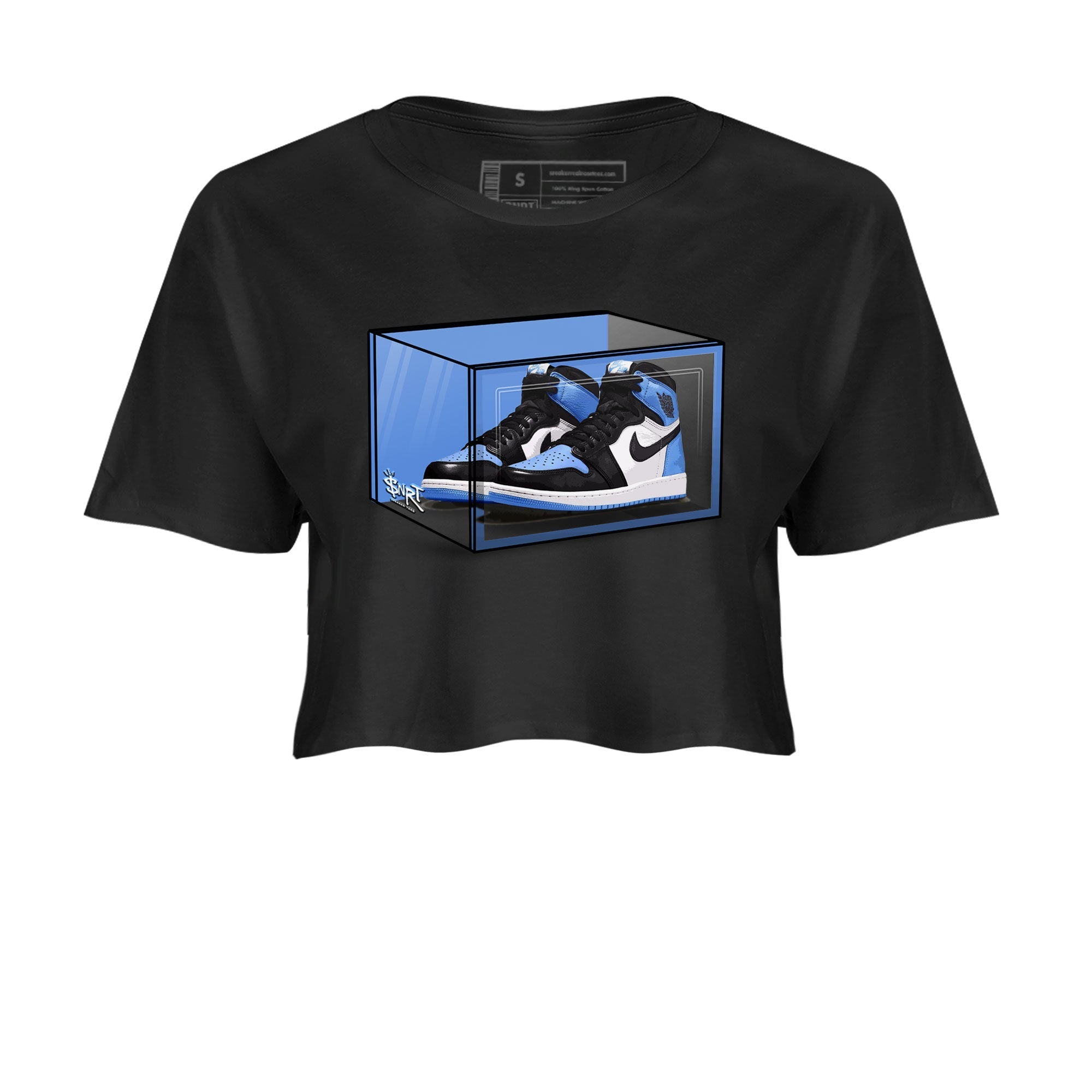 Air Jordan 1 Retro High OG UNC Toe shirt to match jordans Shoe Box Streetwear Sneaker Shirt UNC Toe 1s Drip Gear Zone Sneaker Matching Clothing Black 2 Crop T-Shirt