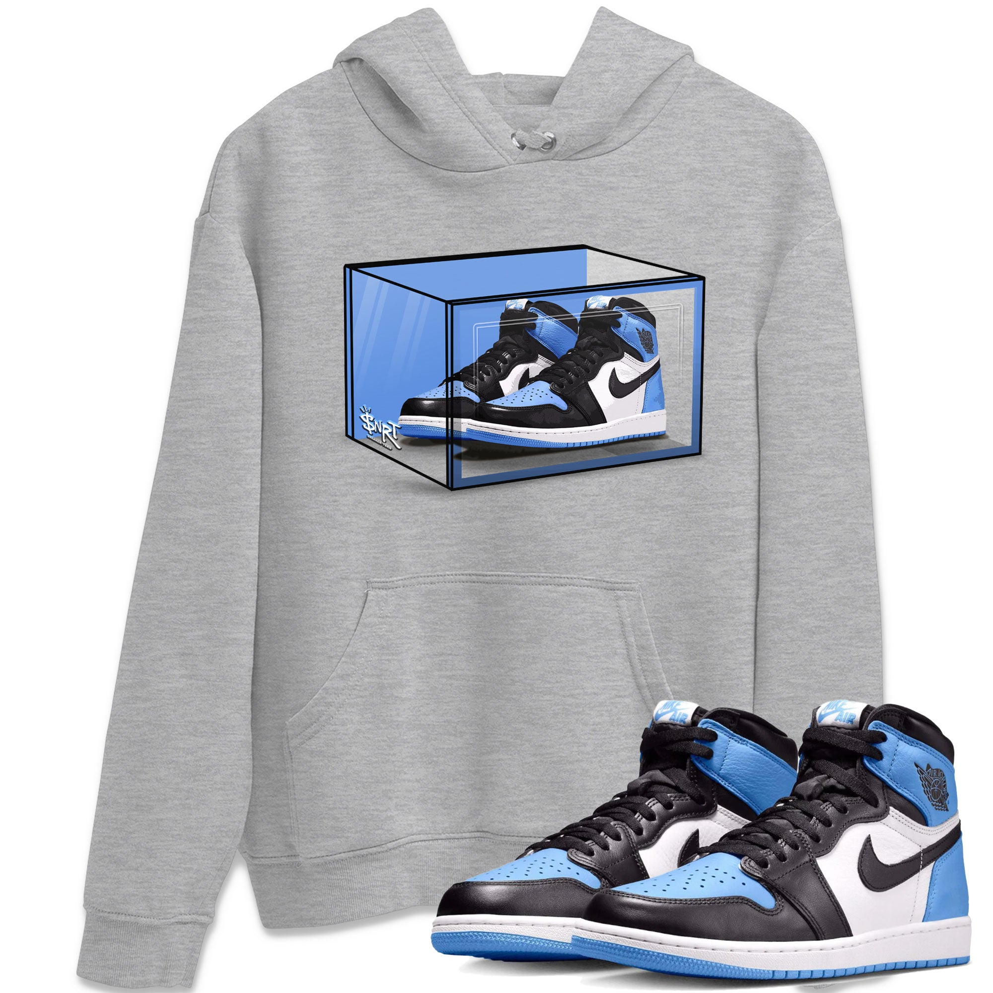 Air Jordan 1 Retro High OG UNC Toe shirt to match jordans Shoe Box Streetwear Sneaker Shirt UNC Toe 1s Drip Gear Zone Sneaker Matching Clothing Unisex Heather Grey 1 T-Shirt