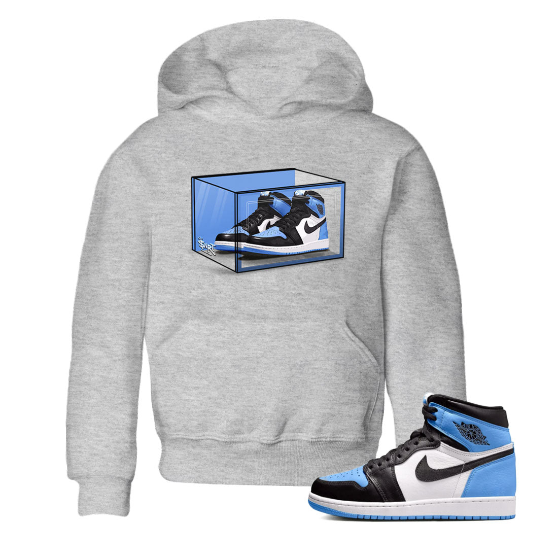 Air Jordan 1 Retro High OG UNC Toe shirt to match jordans Shoe Box Streetwear Sneaker Shirt UNC Toe 1s Drip Gear Zone Sneaker Matching Clothing Baby Toddler Heather Grey 1 T-Shirt