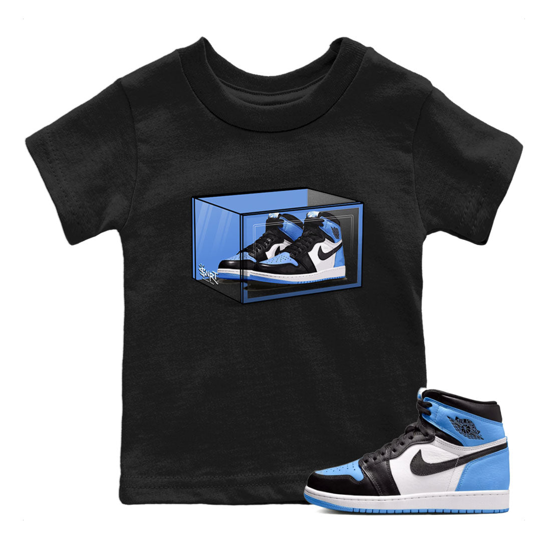 Air Jordan 1 Retro High OG UNC Toe shirt to match jordans Shoe Box Streetwear Sneaker Shirt UNC Toe 1s Drip Gear Zone Sneaker Matching Clothing Baby Toddler Black 1 T-Shirt