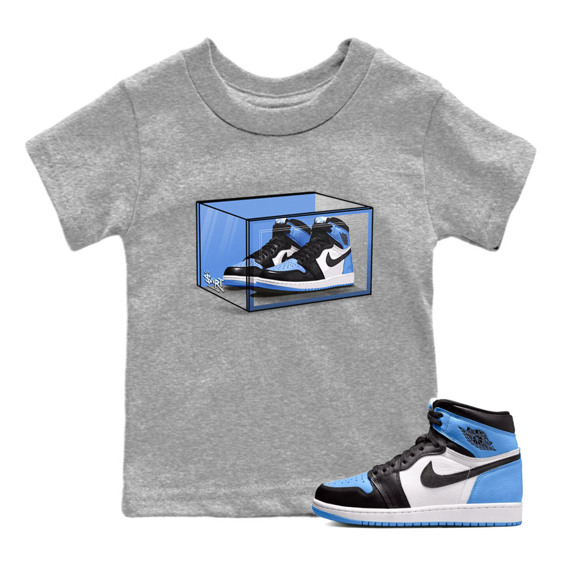 Air Jordan 1 Retro High OG UNC Toe shirt to match jordans Shoe Box Streetwear Sneaker Shirt UNC Toe 1s Drip Gear Zone Sneaker Matching Clothing Baby Toddler Heather Grey 1 T-Shirt