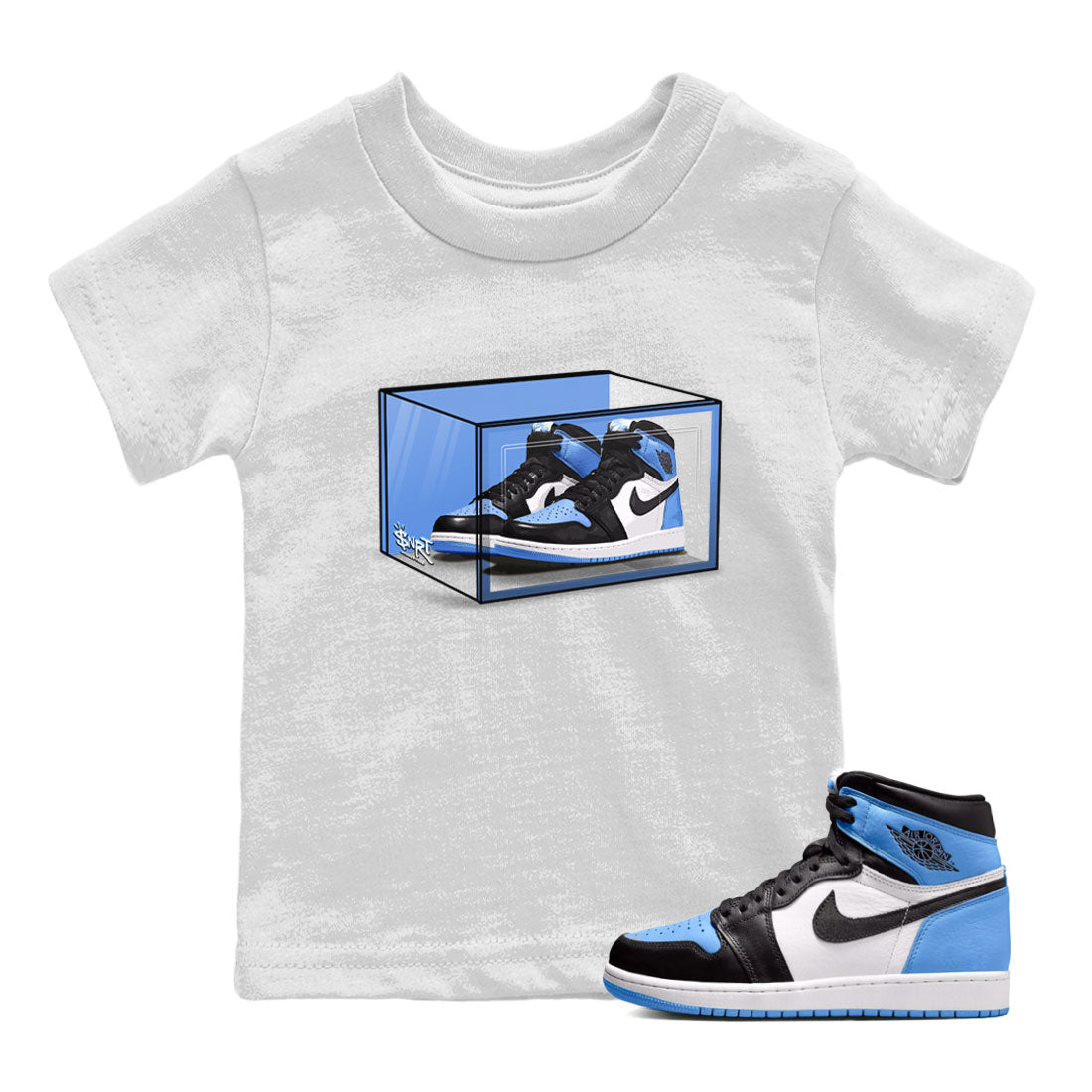 Air Jordan 1 Retro High OG UNC Toe shirt to match jordans Shoe Box Streetwear Sneaker Shirt UNC Toe 1s Drip Gear Zone Sneaker Matching Clothing Baby Toddler White 1 T-Shirt