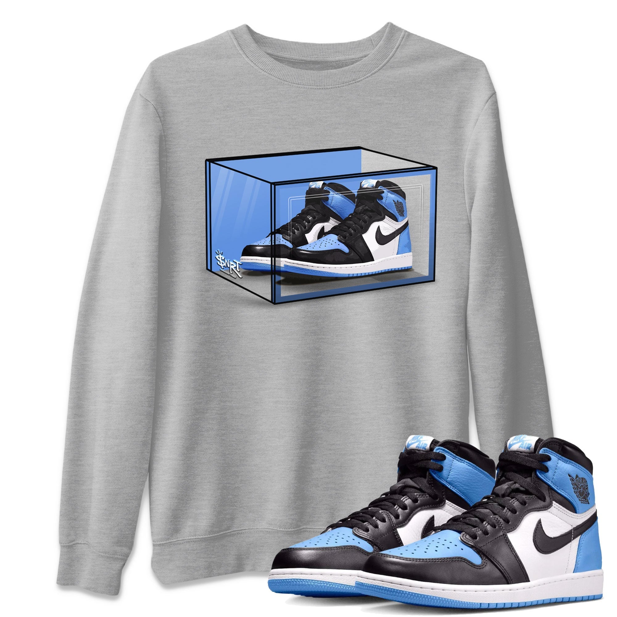 Air Jordan 1 Retro High OG UNC Toe shirt to match jordans Shoe Box Streetwear Sneaker Shirt UNC Toe 1s Drip Gear Zone Sneaker Matching Clothing Unisex Heather Grey 1 T-Shirt