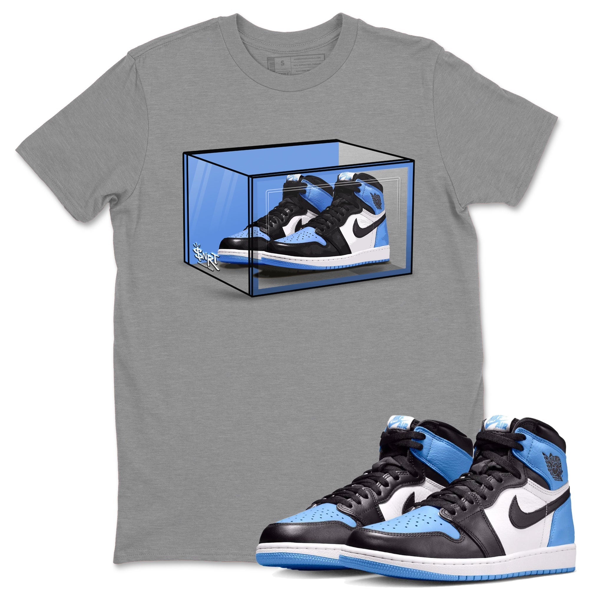 Air Jordan 1 Retro High OG UNC Toe shirt to match jordans Shoe Box Streetwear Sneaker Shirt UNC Toe 1s Drip Gear Zone Sneaker Matching Clothing Unisex Heather Grey 1 T-Shirt