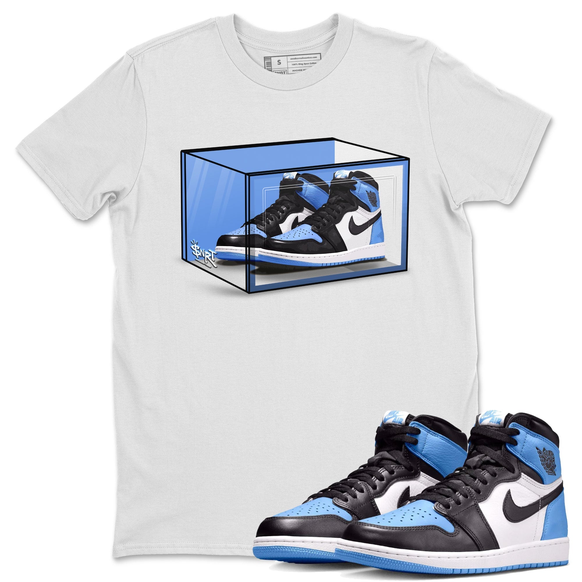 Air Jordan 1 Retro High OG UNC Toe shirt to match jordans Shoe Box Streetwear Sneaker Shirt UNC Toe 1s Drip Gear Zone Sneaker Matching Clothing Unisex White 1 T-Shirt