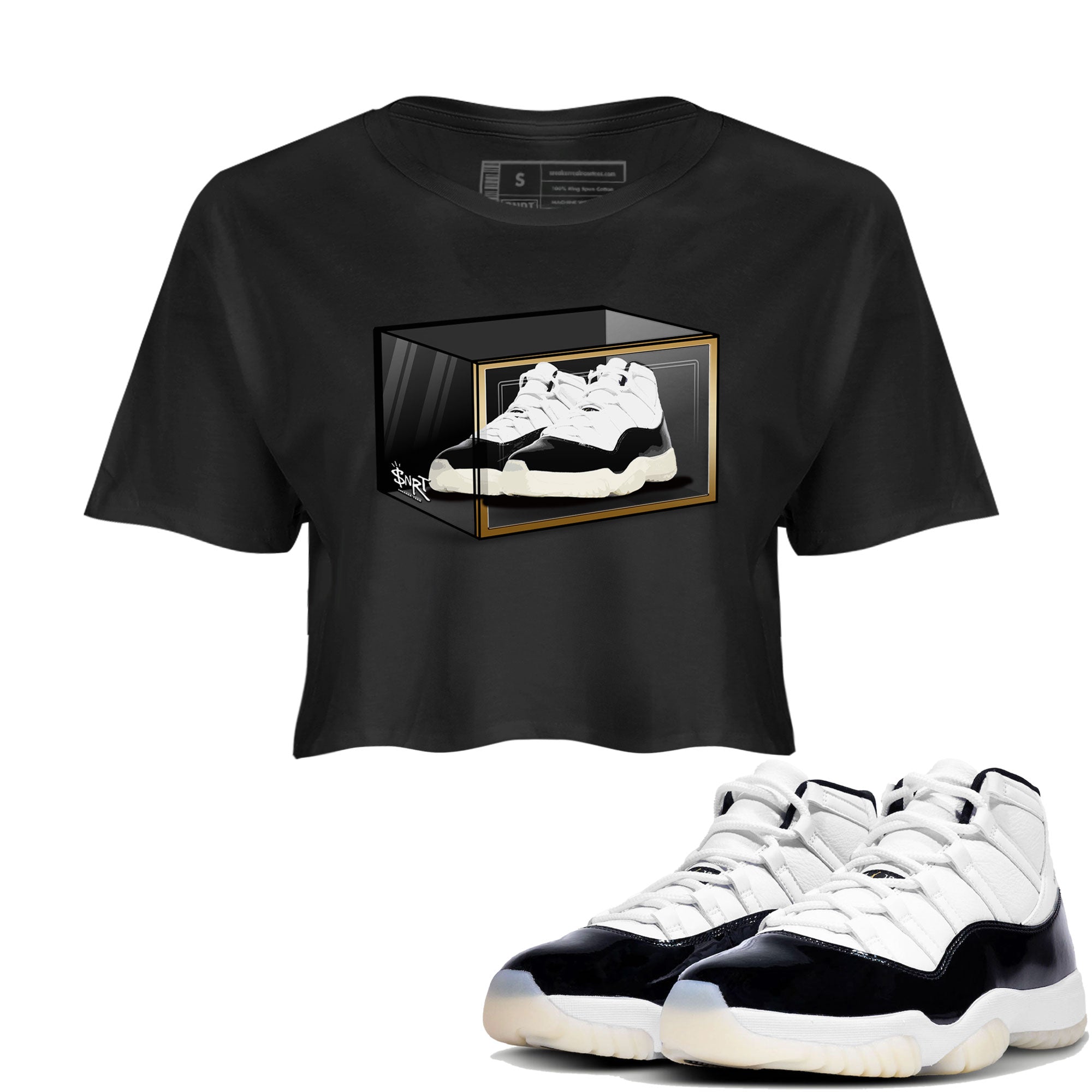 11s Gratitude shirt to match jordans Shoe Box sneaker tees Air Jordan 11 Gratitude Drip Gear Zone Sneaker Matching Shirt Black 1 Crop T-Shirt