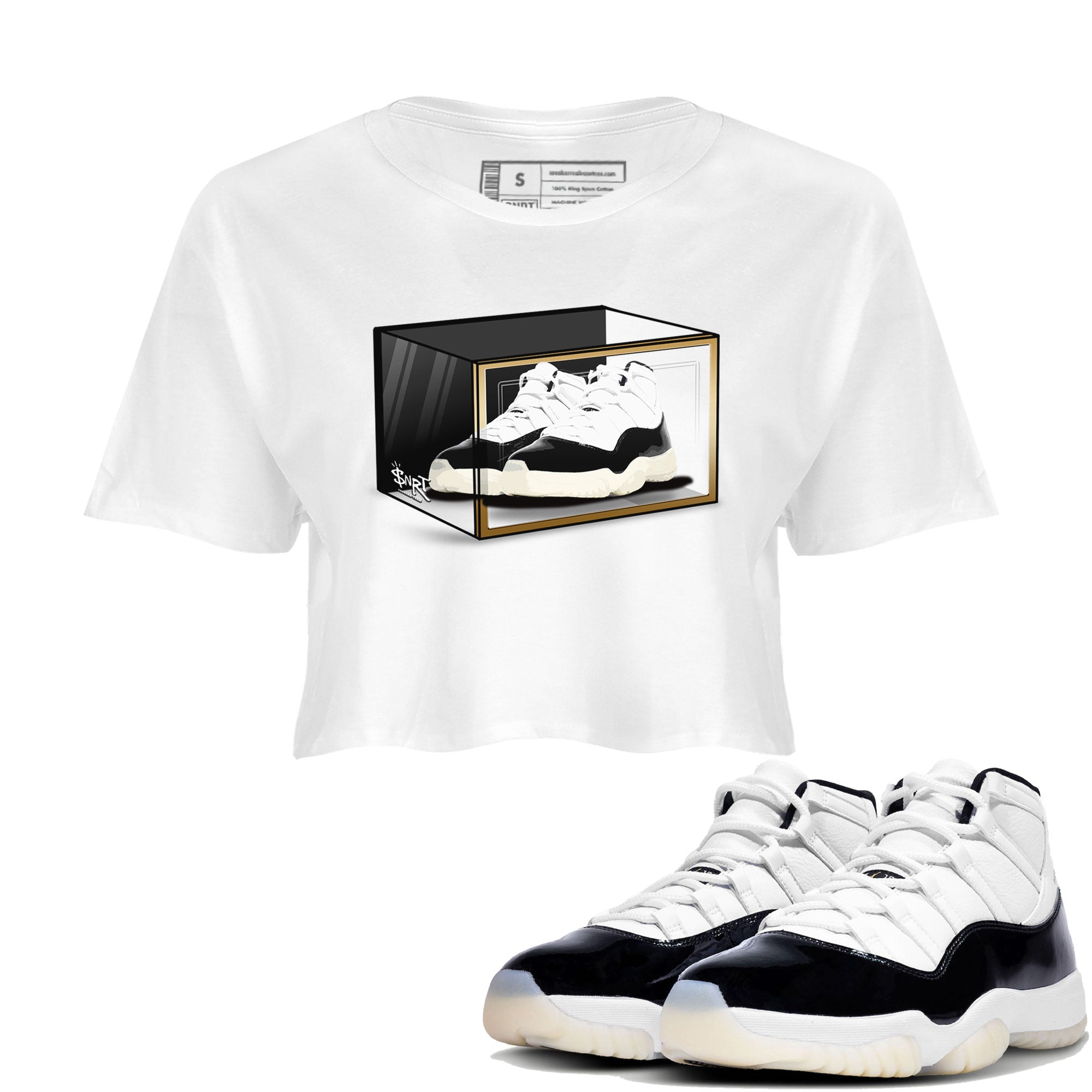 11s Gratitude shirt to match jordans Shoe Box sneaker tees Air Jordan 11 Gratitude Drip Gear Zone Sneaker Matching Shirt White 1 Crop T-Shirt